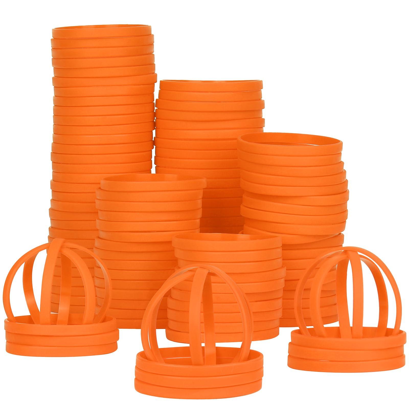 LVNRIDS LVNRIDS 100 PCS Rubber Bracelets Silicone Wristbands 8 inch Length Sports Elastic Wristband Bracelet Bulk Gifts for Men Women Teacher Student Party Orange