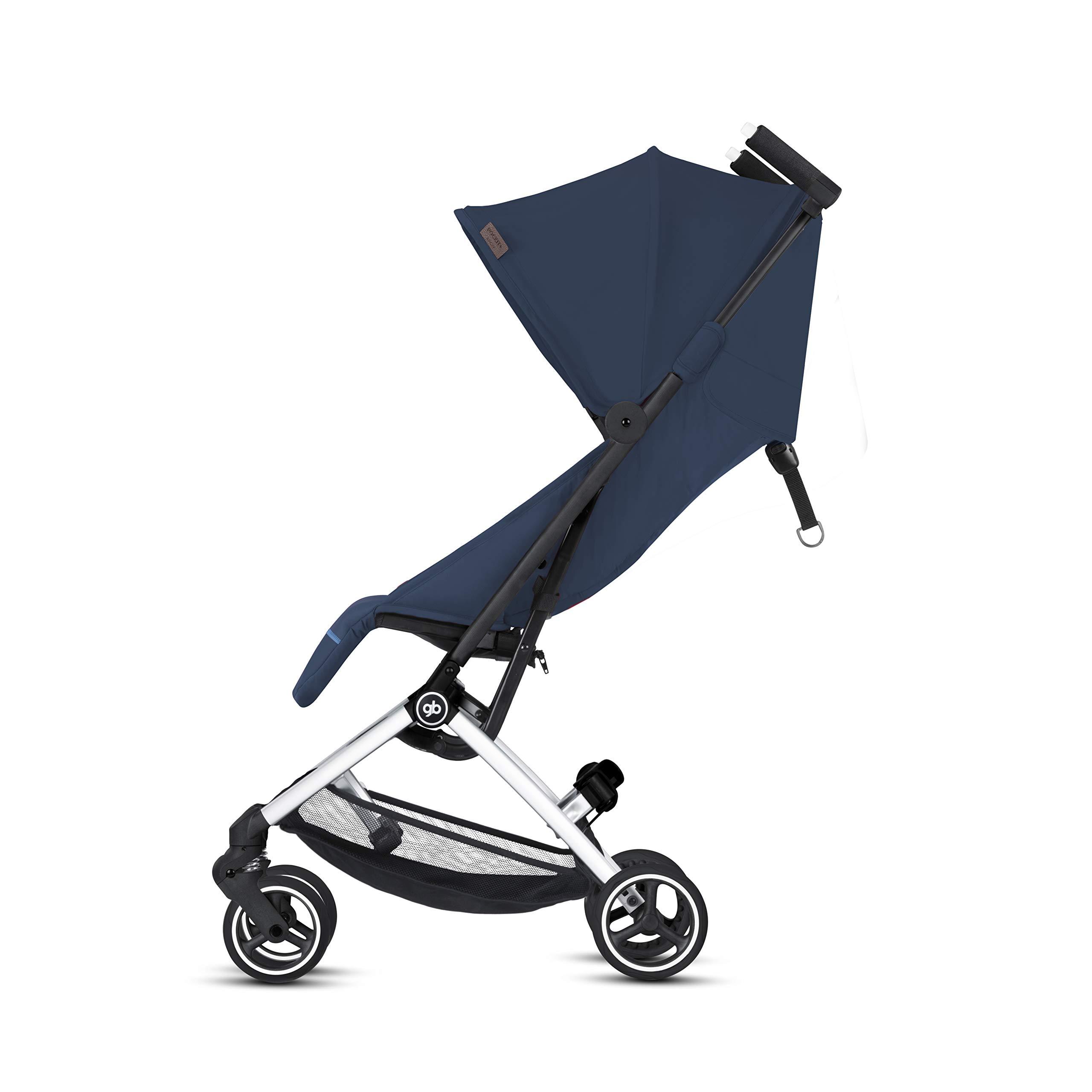 gb gb Pockit+ All City, Ultra Compact Lightweight Travel Stroller with Front Wheel Suspension, Full Canopy, and Reclining Seat in Night Blue