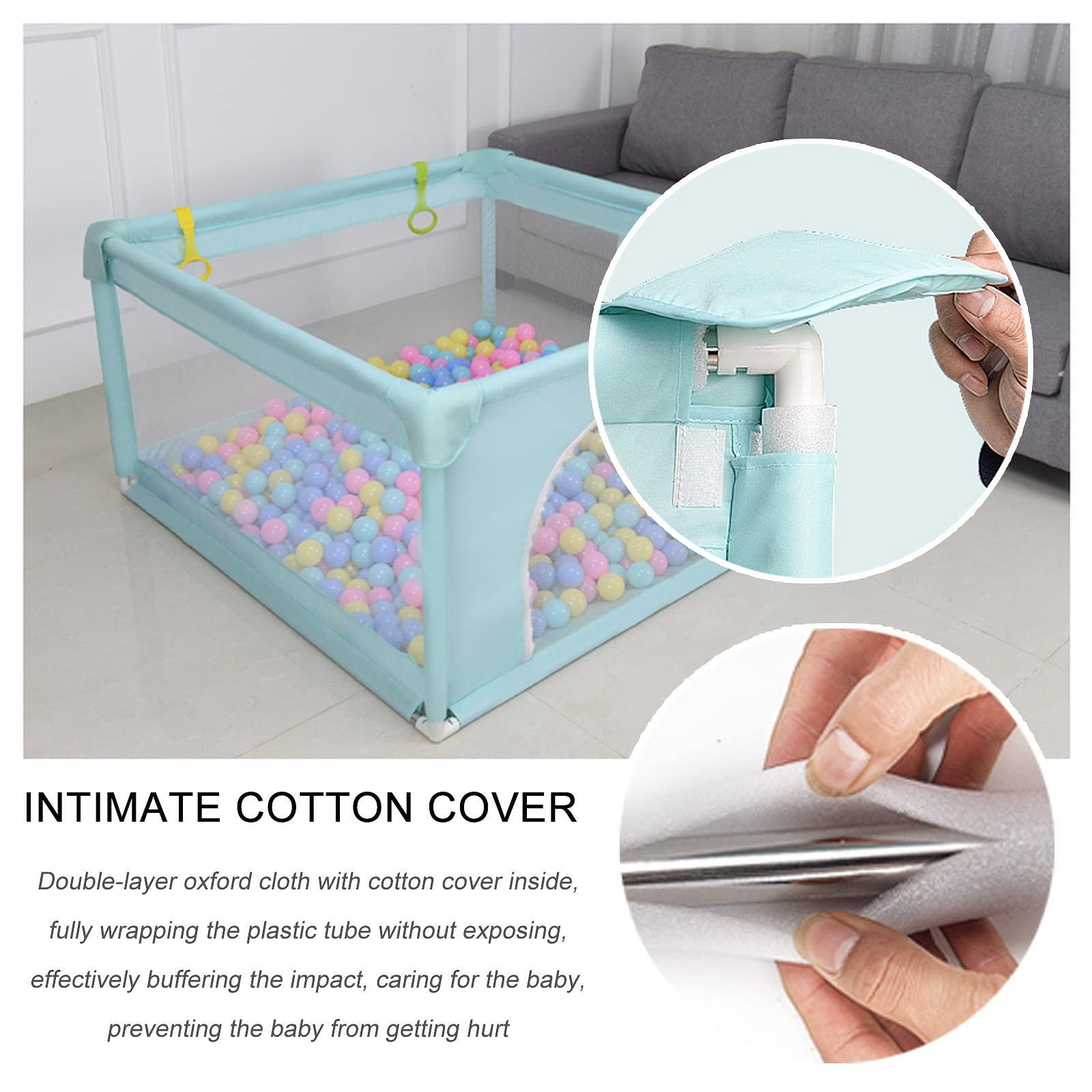 Jolan Baby Playpen with Mat,Portable Kids Indoor Outdoor Activity Center Playpen,Baby Fence with Breathable Mesh and Anti-slip Suction Cup,Safety Playard Fence,Crawling Playpen,Green-120180cm