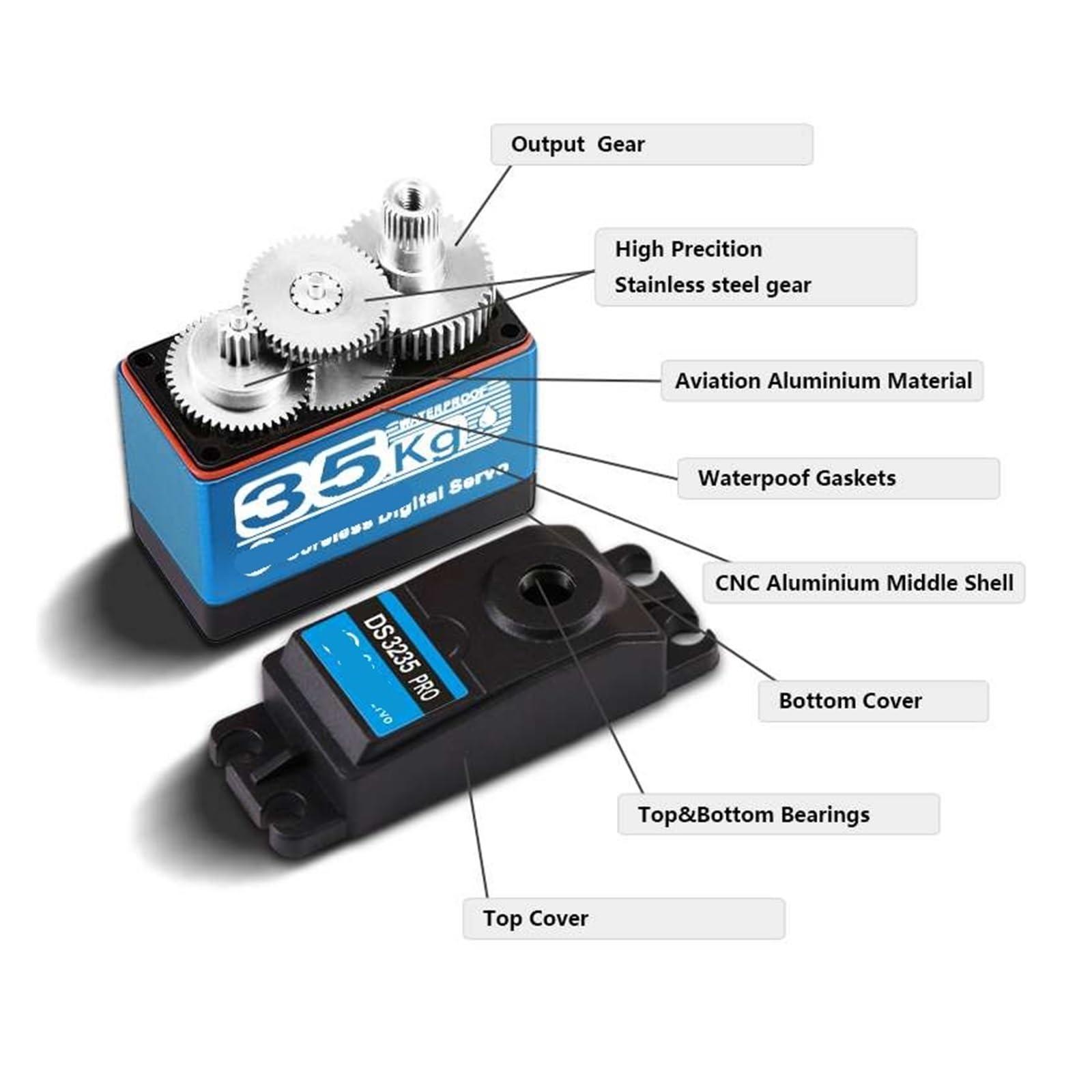 DVOGIFJG 35KG 7.4V DS3235 PRO 45KG 7.4V DS3245 Coreless Digital Metal Servo 180/360 Waterproof IP66 with 25T Servo Arm(35KG 270)