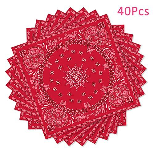 OXYLIPO 40Pcs Red Bandana Western Party Napkins 3 Ply Red bandanas Paisley Print Lunch Dinner Disposable Paper Napkin Set for Western Cowboy Birthday Party Supplies Tableware