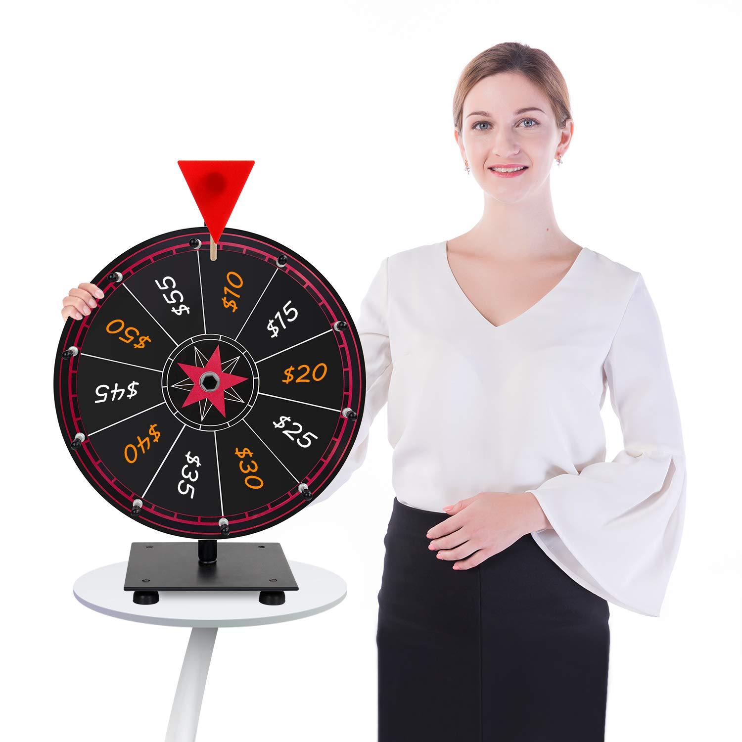 T-SIGN Spinning Wheel for Prizes, 10 Slots Color Prize Wheel with Eraser, 12 Inch Spin Wheel with Stand, Roulette Wheel for Tabletop - Wheel of Fortune Wheel Spinner for Carnival, Game Casino and Trade Show
