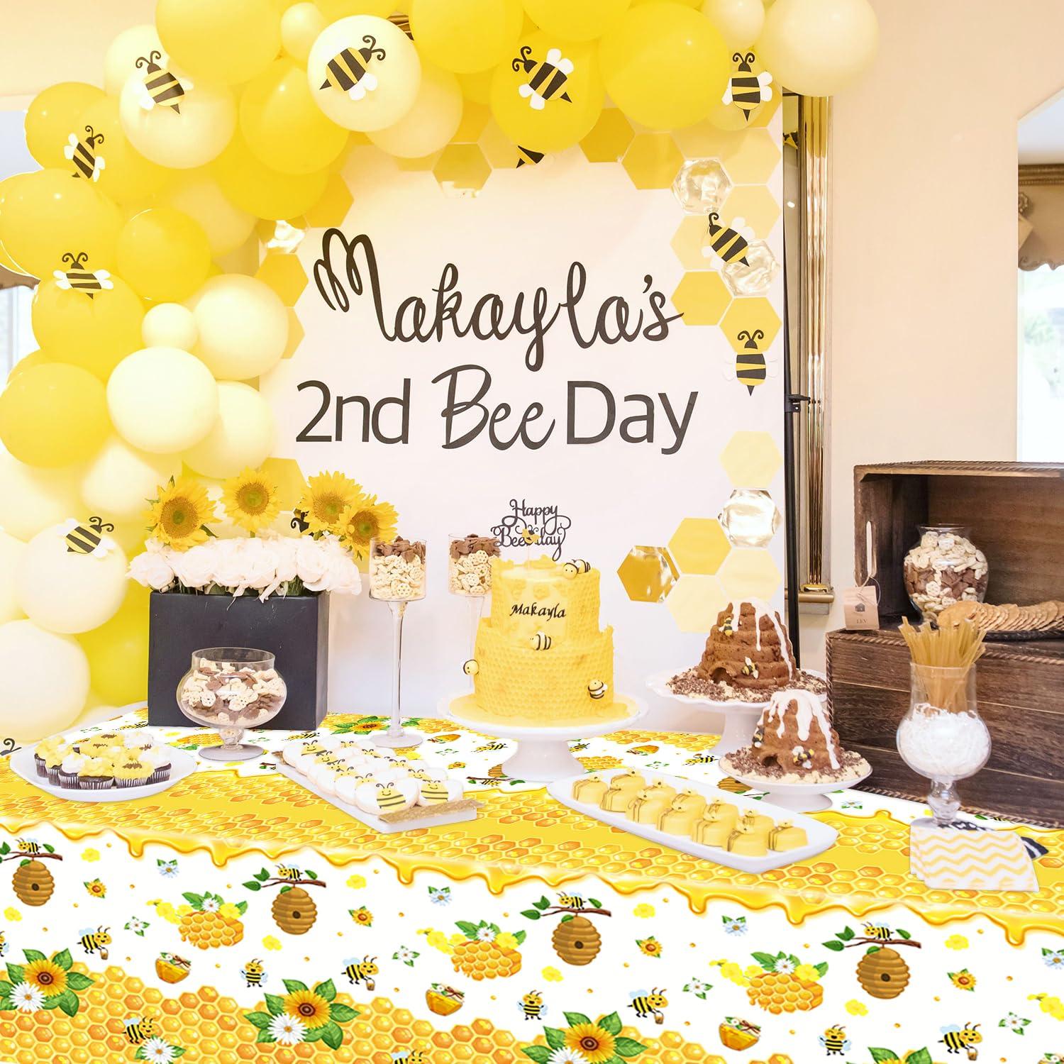 Dvaorc 4 Pack Bee Tablecloth Happy Bee Day Tablecloths Rectangle Honey Bees Bumble Table Cover Bee Theme Party Tablecloth for Bee Baby Shower Bee Birthday Party Decorations 51 x 86 Inch