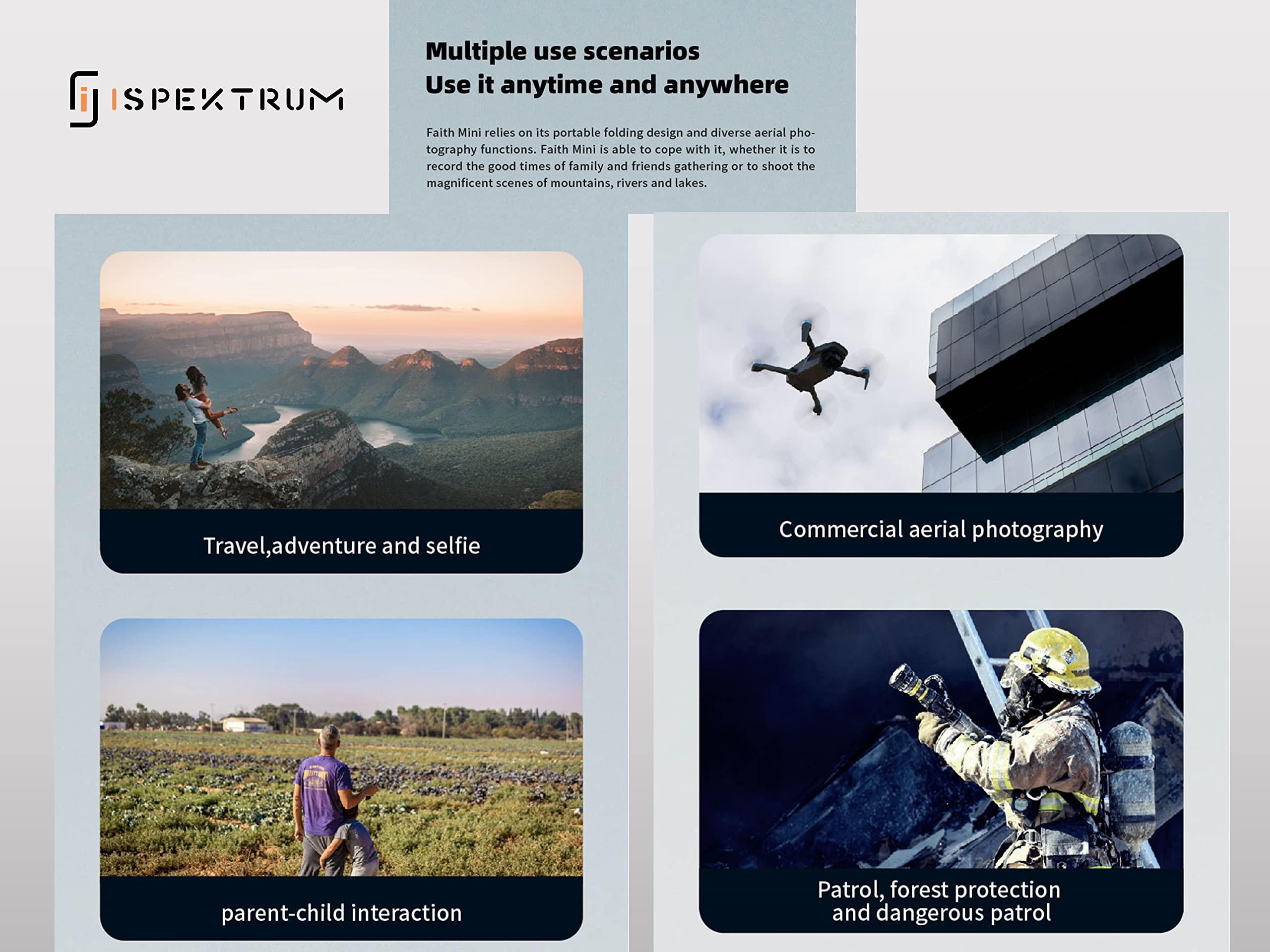 ISPEKTRUM FireFly Faith Mini Drone 4K Dual Camera, 3-Axis Gimbal, 27 Minutes Fight Time, 3KM Flying Range, Advanced Auto Return, Trajectory Flight, Smart Hover