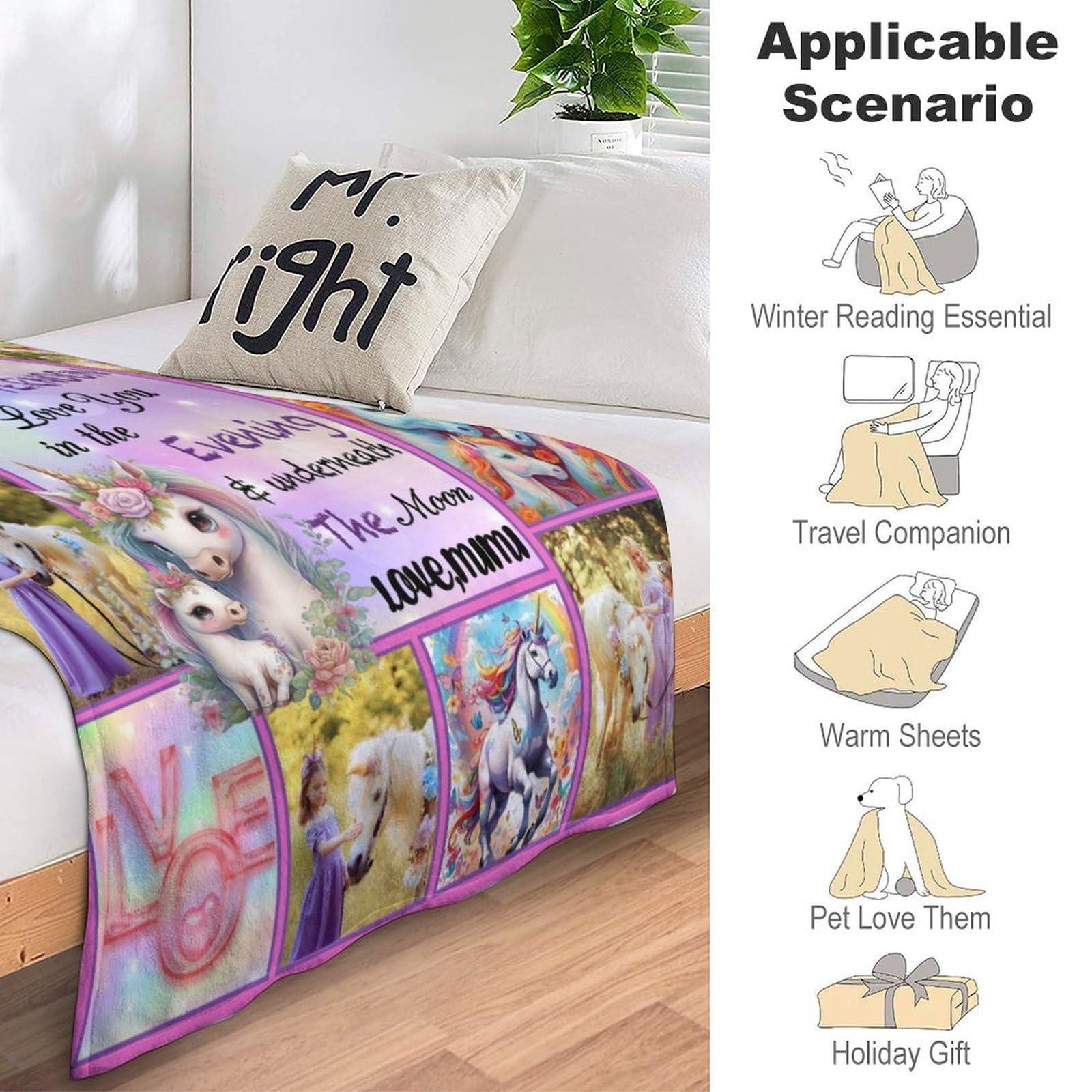 Artsadd Artsadd Personalized Baby Blanket with Unicorn Pattern, Customized Name Swaddle Throw Blanket for Infant to Toddler Kids