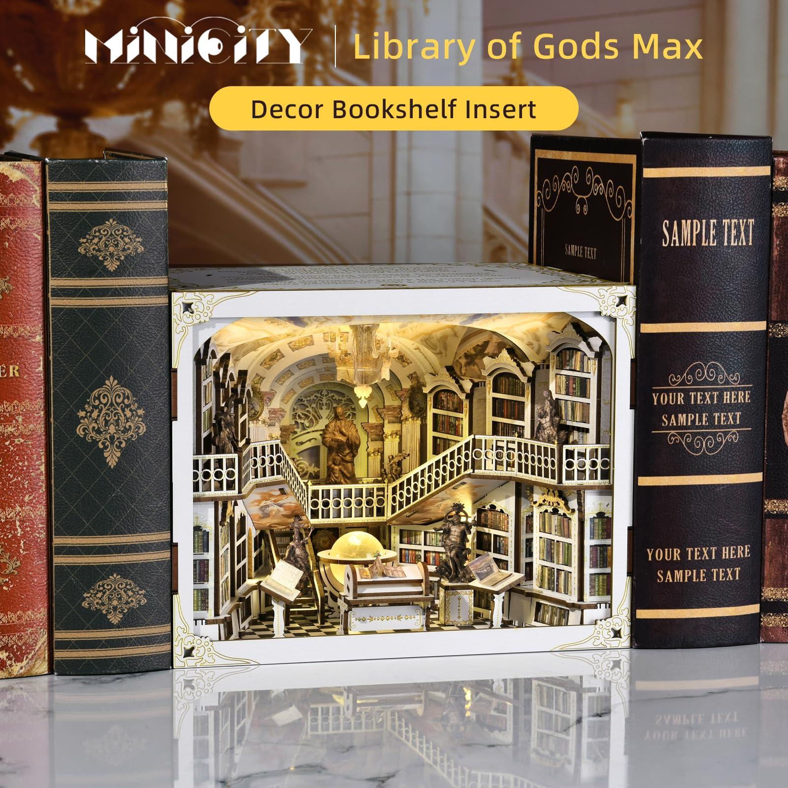 MiniCity MiniCity Book Nook Kit, DIY DIY Miniature Dollhouse for Adults, Beyond Library 3D Wooden Puzzle Bookend Bookshelf Insert Decor with LED Light Gifts for Book Lovers (Library of Gods Max)
