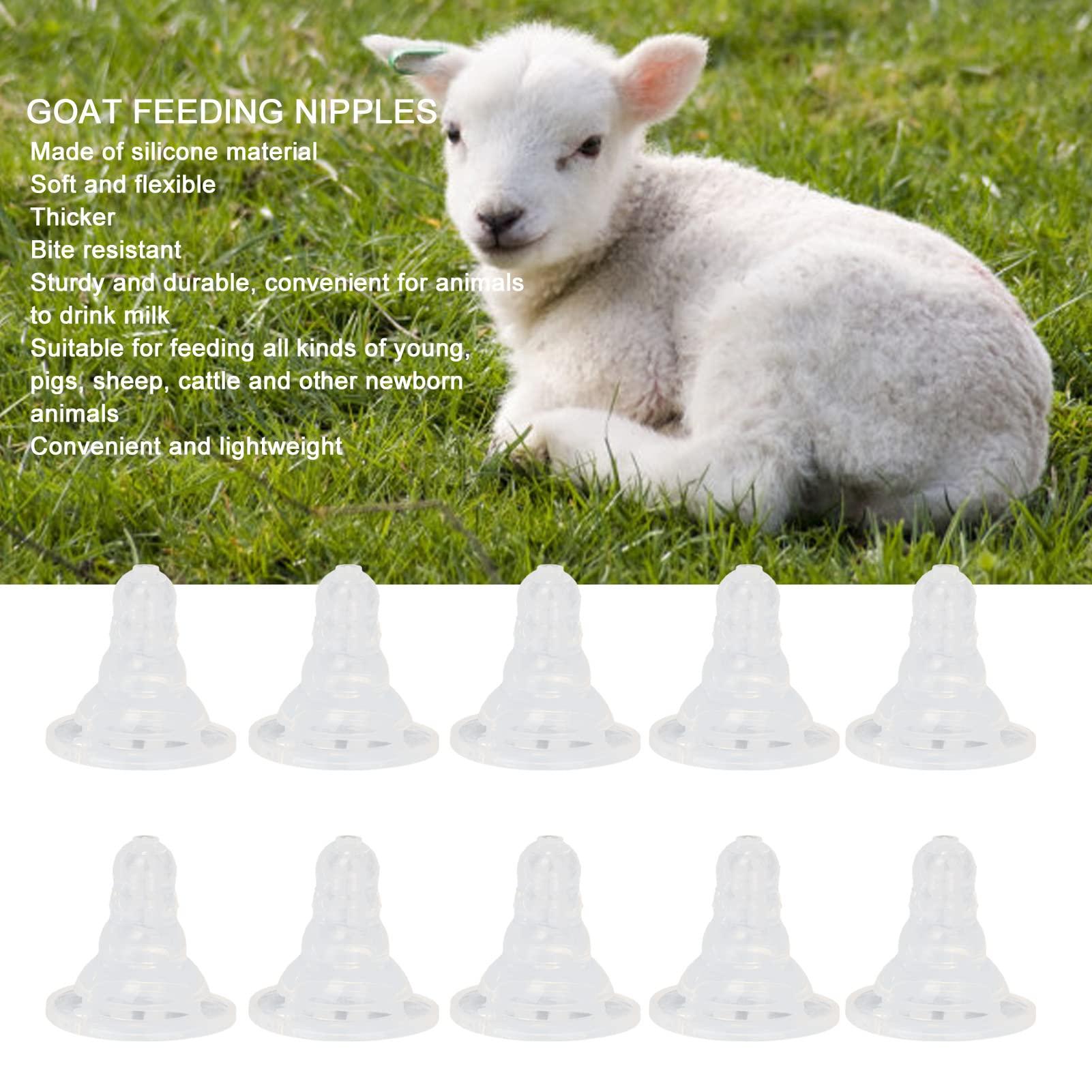 ChengyuWei 10Pcs Goat Nursing Nipple, Milk Bottle Bucket Nipple Replacement, Soft Silicone Thicken Lamb Feeding Nipples, for Pig Sheep Cattle