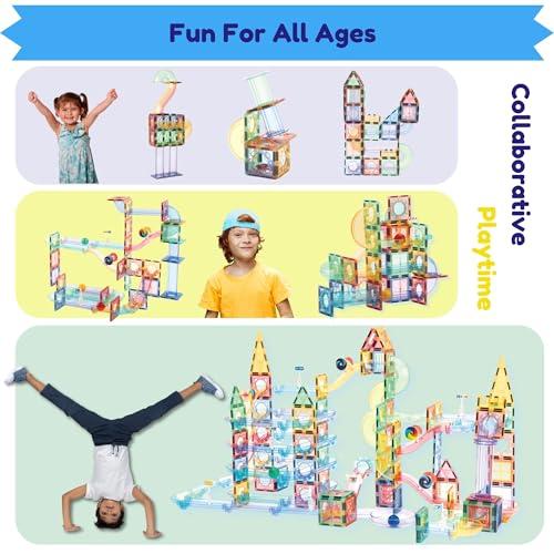 GG TOYS GG TOYS Magnetic Marble Run  208 PCS Magnetic Tiles & Construction Blocks Set  STEM Building Toys for Boys & Girls Ages 3-9  3D Educational Marble Race Game  Gift for Birthdays & Classrooms