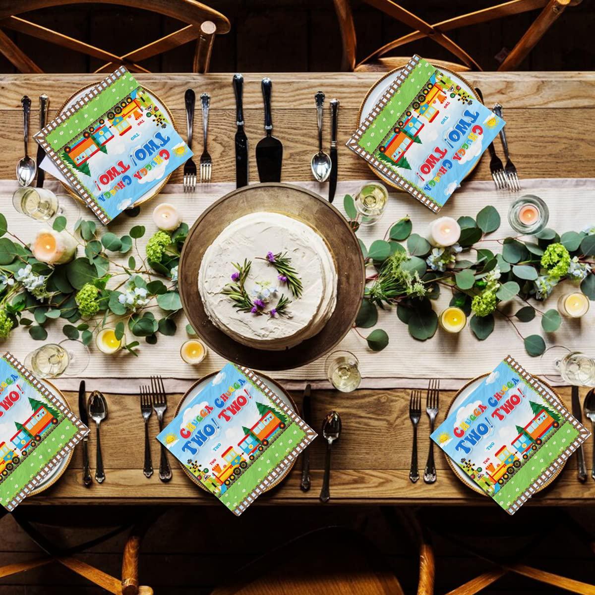 Lenyunge Chugga Chugga Two Two Party Supplies,40pcs Train Birthday Party Napkins Chuagaa Chugga Two Two Transportation 2nd Birthday Party Napkins for Boys Train Birthday Party Supplies