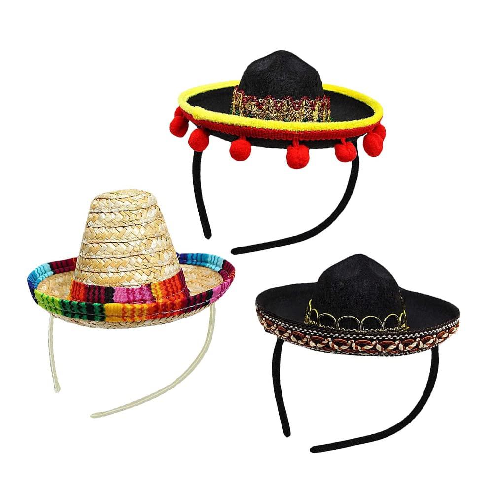zuoshini Cinco de Mayo Fiesta Sombrero Mexican Party Decorations, 3 Pieces Sombrero Hats Mini Mexican Party Hat with Headband for Kids Boys Girls Adults