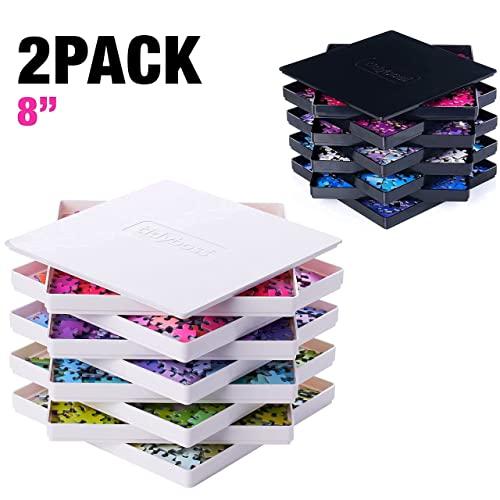 TIDYBOSS 2PK Tidyboss Puzzle Sorting Trays with Lid | Portable Jigsaw Puzzle Accessories Neutral Background Makes Pieces Stand Out Better | Black + White