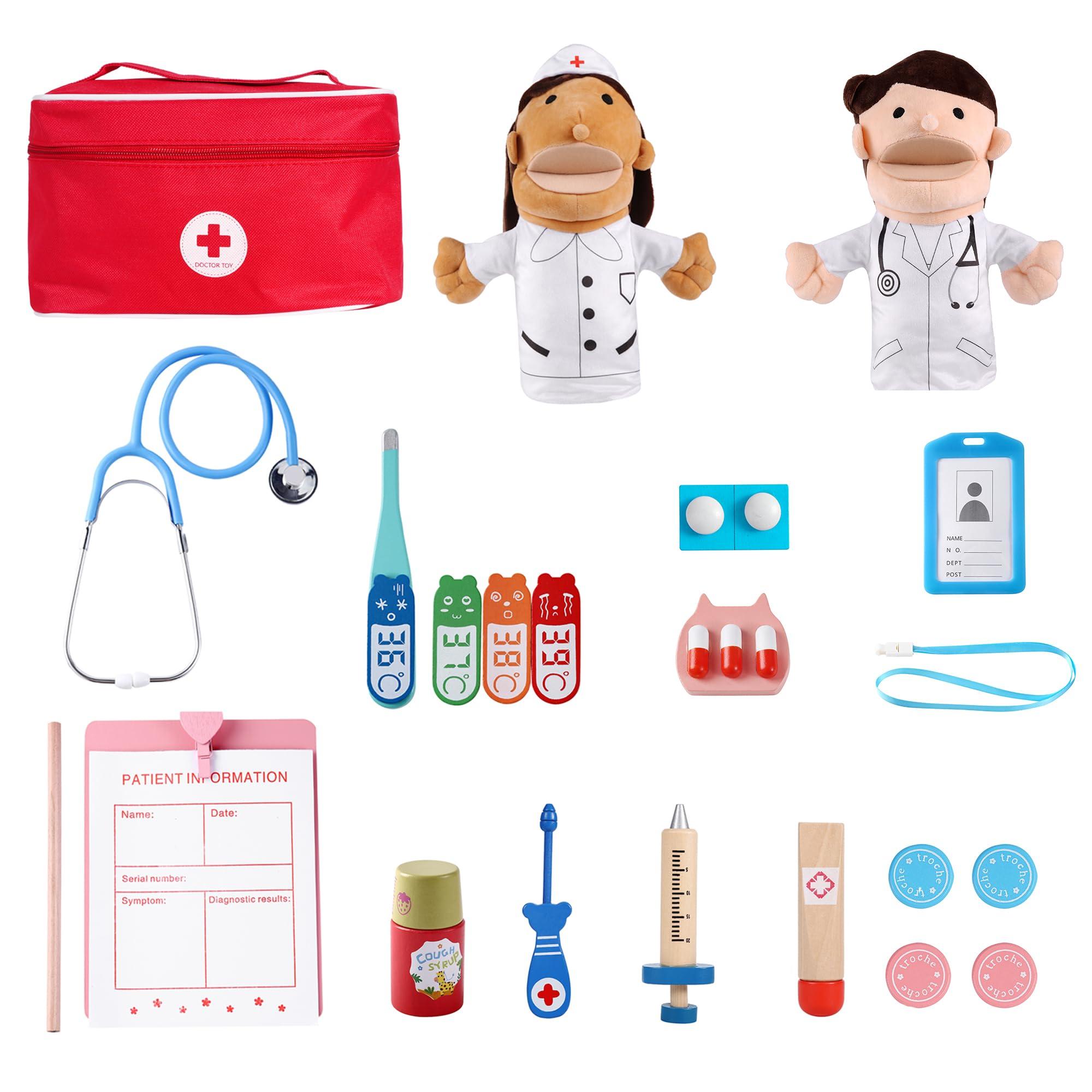 BETTERLINE Pretend Toy Medical Kit with Doctor & Nurse Hand Puppets - Eases Fear for Kids, Educational Roleplay Toy for Toddlers & 3+ Toys for Girls Boys, Pretend Playset, Kids Doctor Set