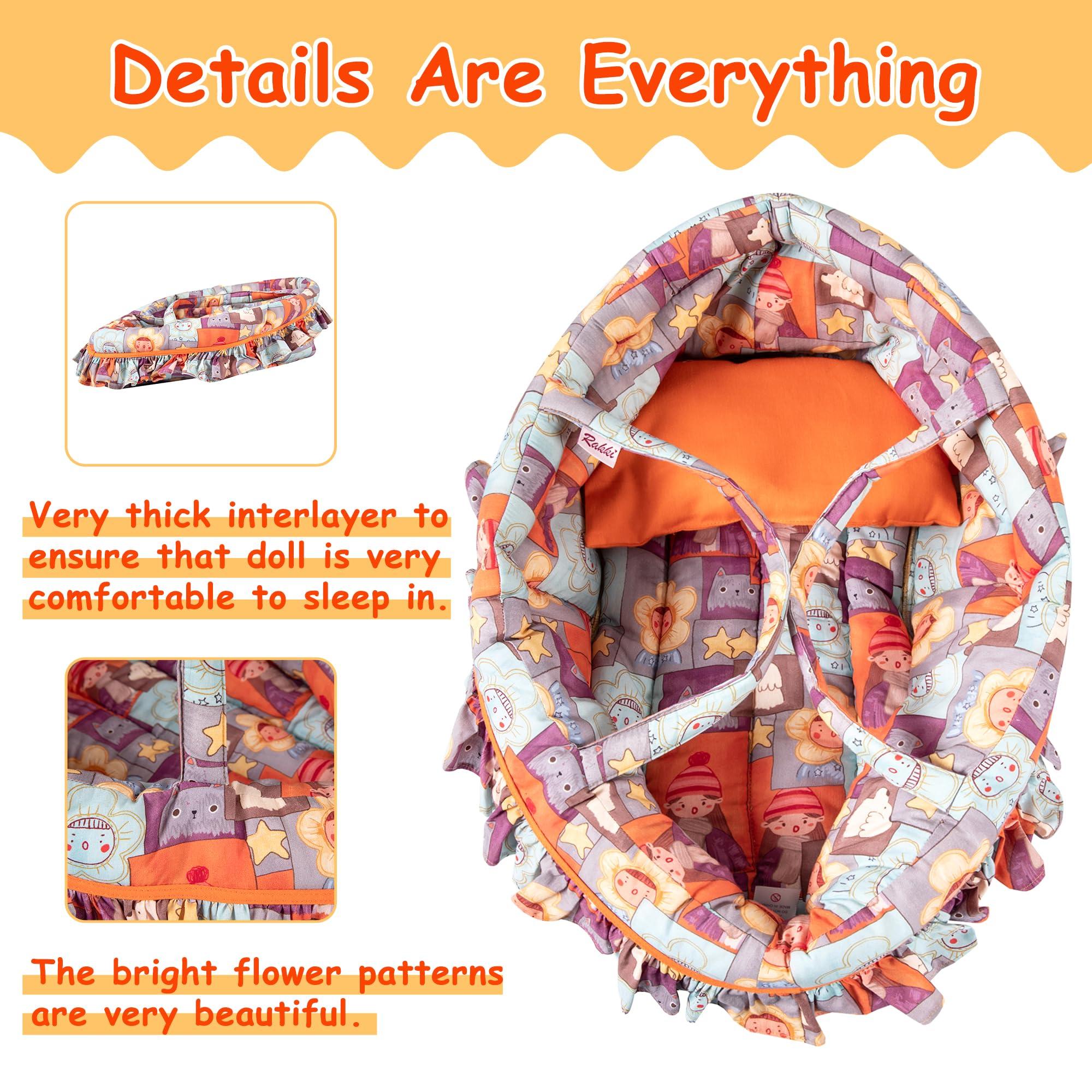 Rakki Dolli Rakki Dolli Doll Carry Cot Set Doll Carrier Soft Basket Bassinet, Includes 1 Cot and 1 Pillow, Fits for 18-inch American Girl Dolls 019