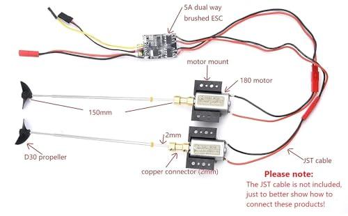 YoungRC YoungRC Dual Way Bidirectional Brushed ESC RC 5A Brushed ESC 2S-3S RC ESC Speed Control+180 Motors 3V-9V Strong Magnetic Motor Kit with Motor Mount+Drive Shaft+D30 Propeller+Couplings for RC Boats