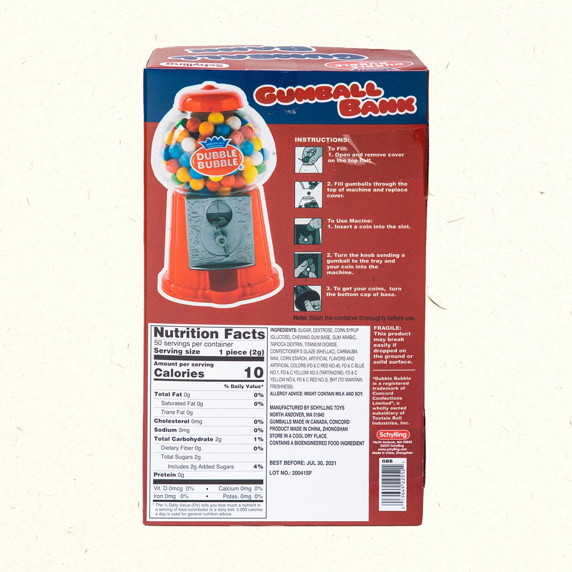 Schylling Schylling Brand Classic Retro Gumball Coin Bank - 8.5\" Tall - Includes 45 Dubble Bubble Gumballs - Ages 3+