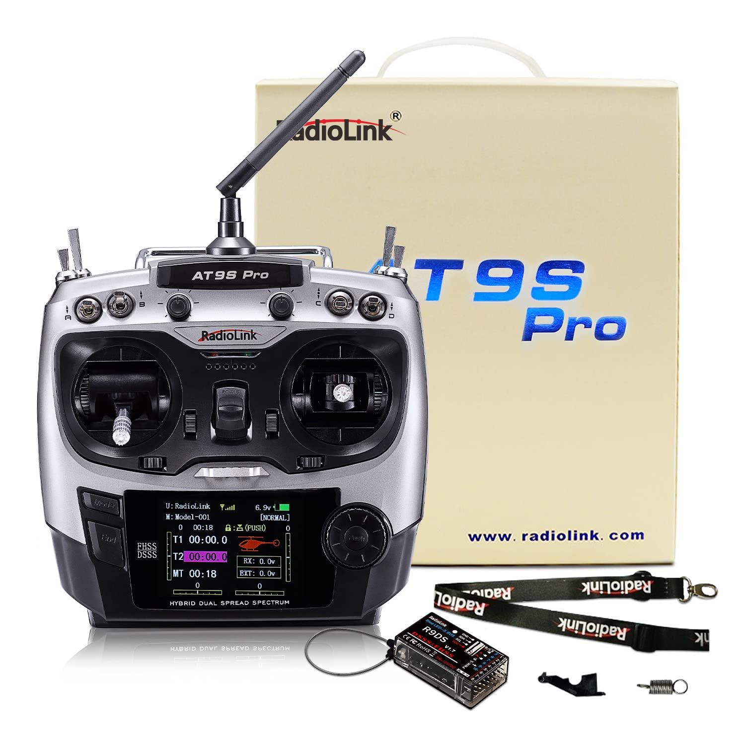 Radiolink Radiolink AT9S Pro 10/12 Channels Radio Transmitter and Receiver R9DS, Long Range for Airplane/Jet/FPV Racing Drone/Quad/RC Truck Car/Boat and More (Mode 2 Left Hand)