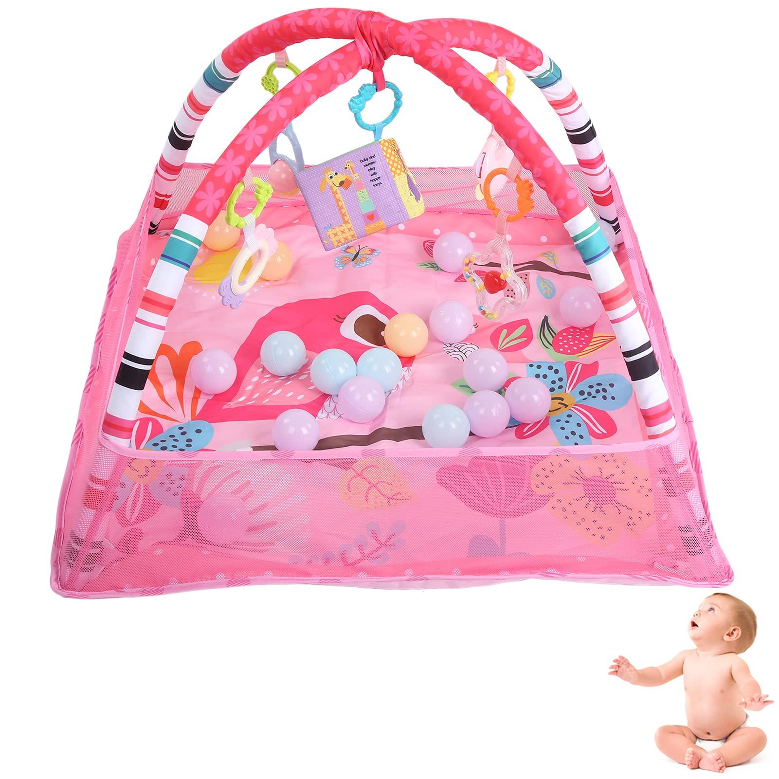 Meiyya Baby Play Mat, Baby Play Gym, 31.5 x 31.5 x 21.6in Baby Playmat Gym Infant Gym Exercise Baby's Visual Baby Gym Baby Activity Mat for Newborn Sensory Play(Pink)