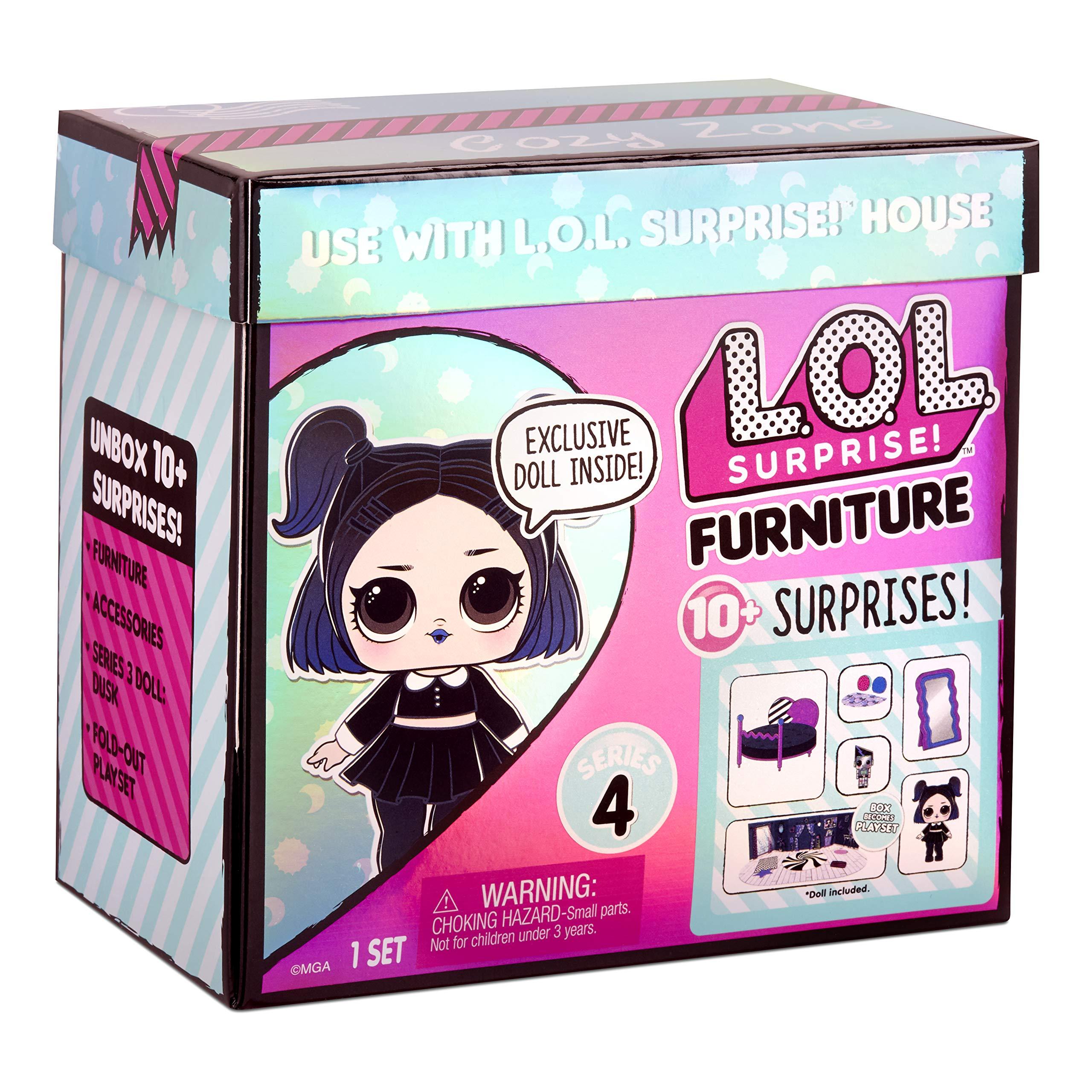 L.O.L. Surprise! L.O.L. Surprise! LOL Surprise Furniture Cozy Zone with Dusk Doll and 10+ Surprises, Doll Bedroom Furniture Set, Accessories