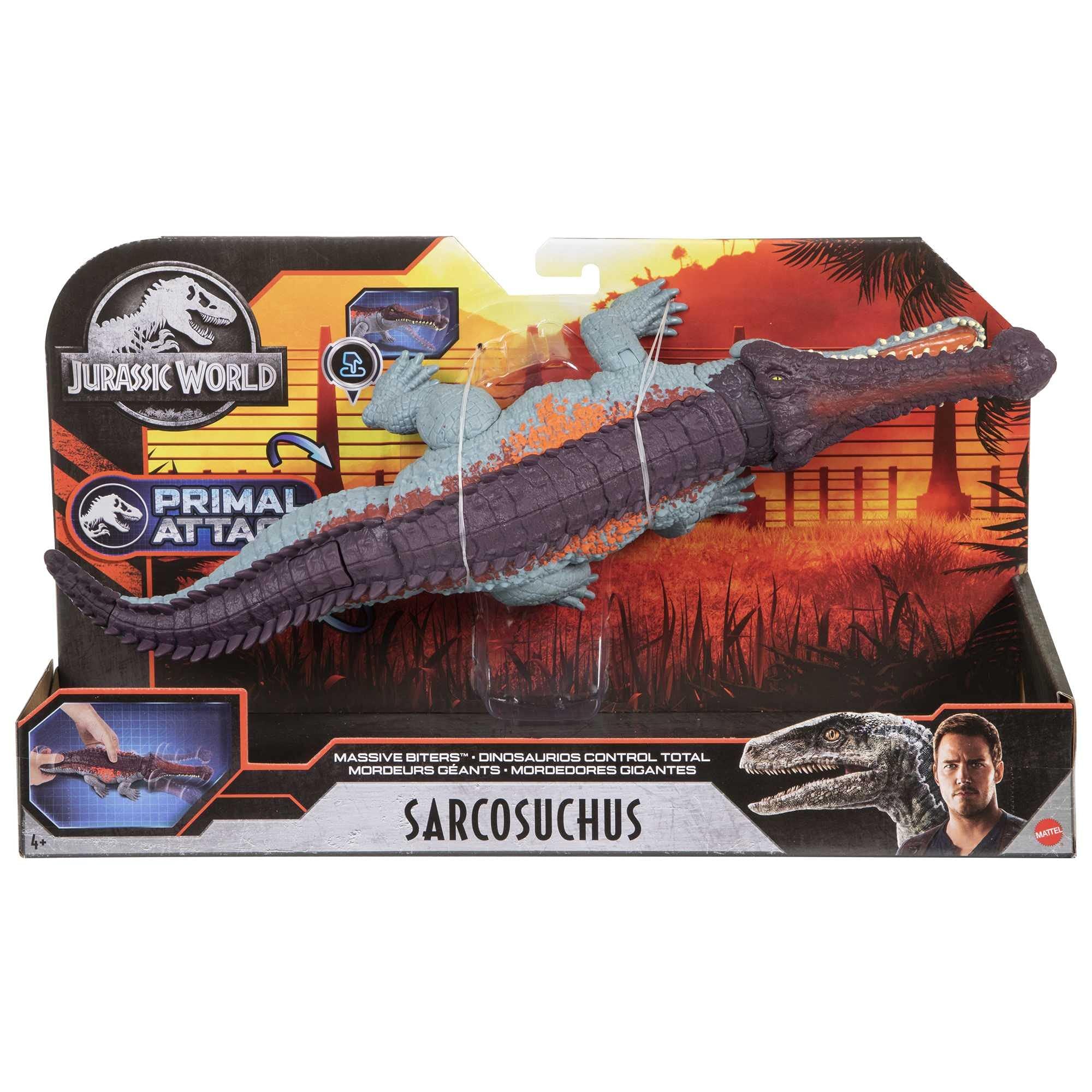 Jurassic World Toys Mattel Jurassic World Massive Biters Sarcosuchus Larger-Species Dinosaur Action Figure, Tail-Activated Strike & Chomp Action