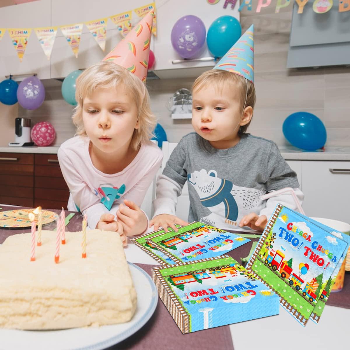 Lenyunge Chugga Chugga Two Two Party Supplies,40pcs Train Birthday Party Napkins Chuagaa Chugga Two Two Transportation 2nd Birthday Party Napkins for Boys Train Birthday Party Supplies