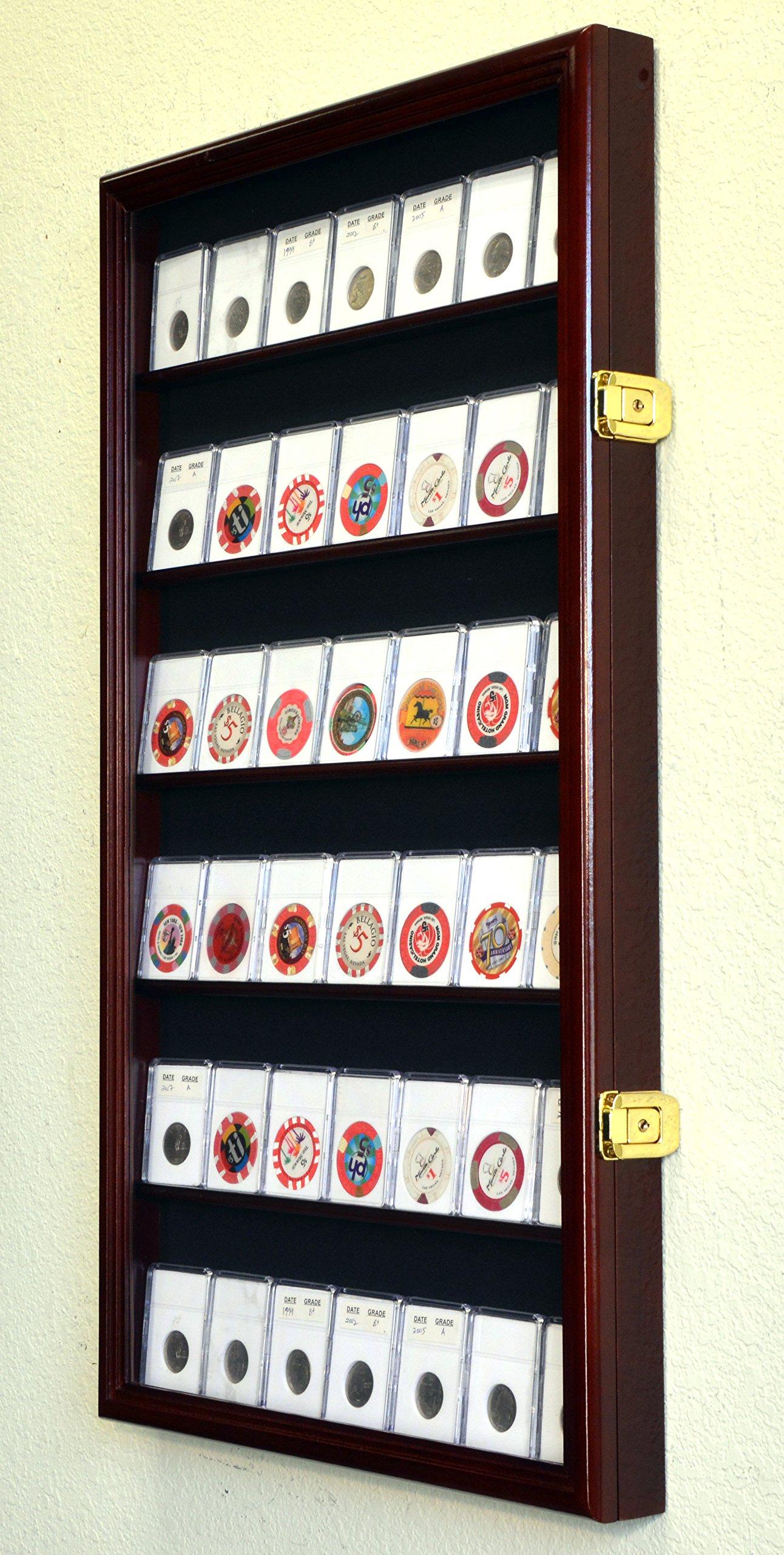 sfDisplay.com, Factory Direct Display Cases 42 Collector NGC PCGS ICG Coin Slab Display Case Cabinet Holder Rack Lockable, Cherry