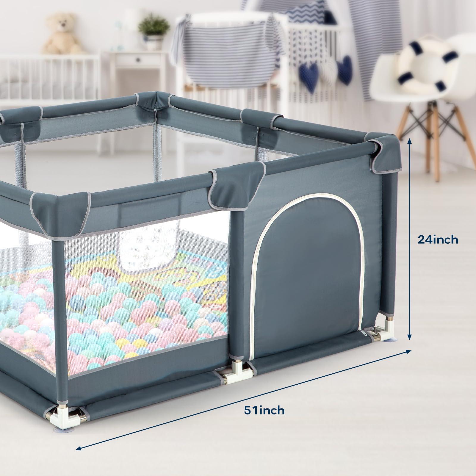 YIERYA YIERYA Baby Playpen Playard for Babies and Toddlers, Baby Fence Play Pens for Indoor & Outdoor, Sturdy Safety Play Yard with Breathable Mesh and Anti-Slip Mat,Grey