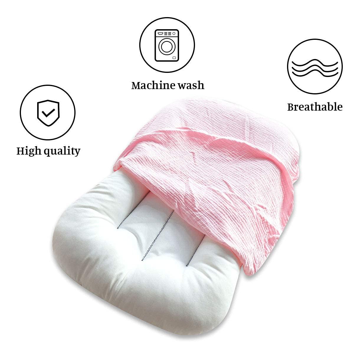 Hooyax Hooyax Muslin Baby Lounger Cover Soft Organic Cotton Slipcover Fits Newborn Lounger for Baby Boys and Girls (Pink)