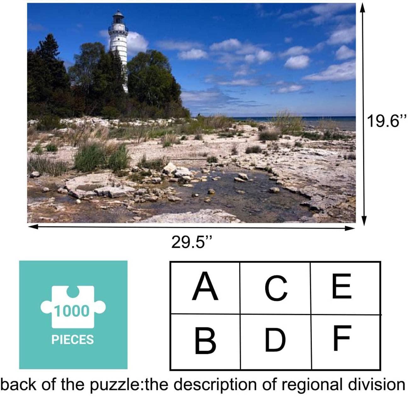 Kanworse 1000 Pieces Wooden Jigsaw Puzzle Cana Island Lighthouse During Summer Door County Wisconsin Fun and Challenging Board Puzzles for Adult Kids Large DIY Educational Game Toys Gift Home Decor