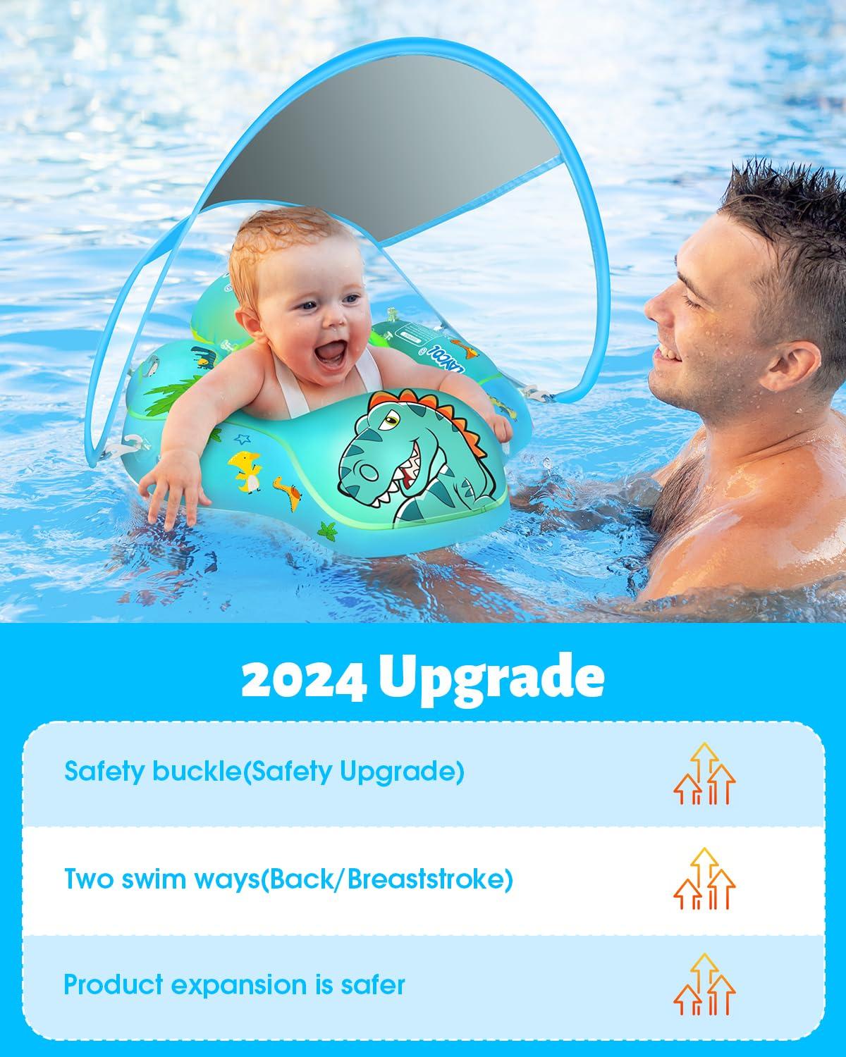 LAYCOL LAYCOL Baby Swimming Float Inflatable Baby Pool Float Ring Newest with Sun Protection Canopy,add Tail no flip Over for Age of 3-36 Months (Dinosaur, S)