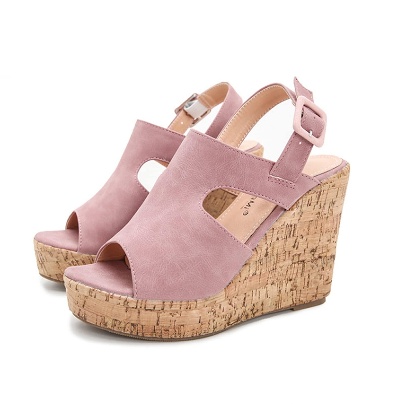 ZBYY ZBYY Women's Platform Sandals Open Toe Buckle Ankle Strap Chunky Platform Sandals Espadrille Gladiator Wedge Sandal