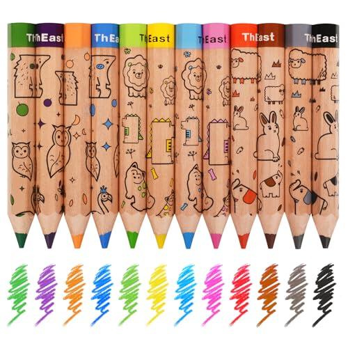 ThEast ThEast 12 Short Colored Pencils for Kids, Valentines Day Gifts for Kids, Cute Animal Toddlers Color Pencils with Sharpener, Preschool Party Favors, Pre-Sharpened(Pack of 1)