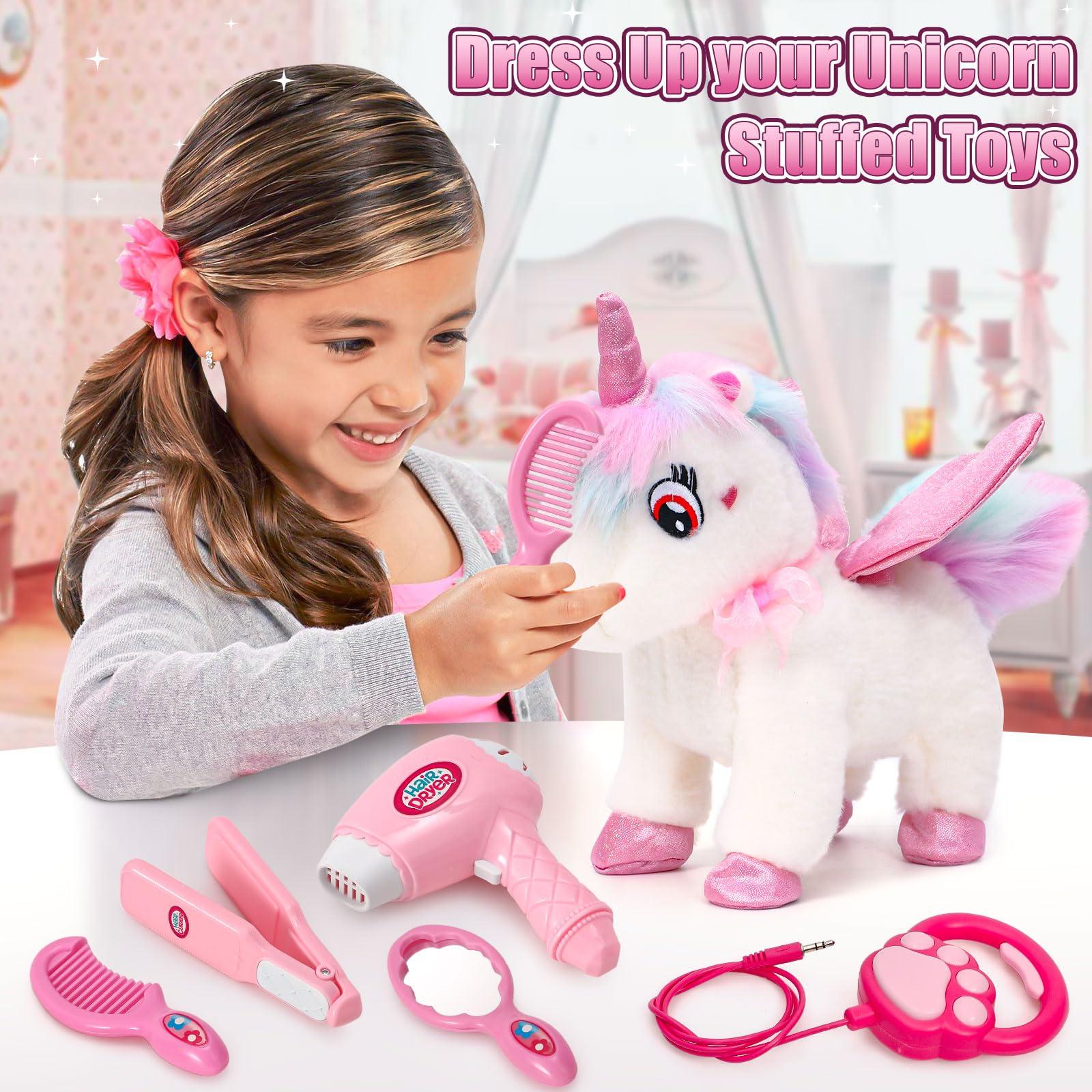 G.C G.C Unicorns Gifts for Girls Toys 3 4 5 6 Year Old, Walking Talking Electronic Interactive Remote Control Plush Unicorn & Costume, Pretend Play Pet Care Toy Birthday Gift for Toddler Kid Girl Age 3+