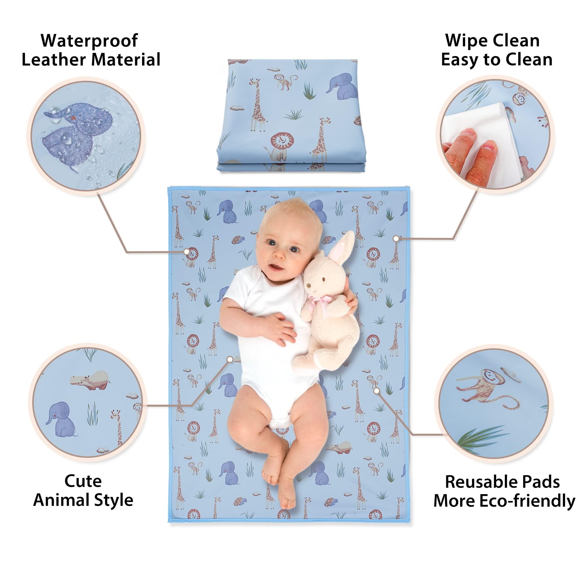 PHOEBUS BABY Vegan Leather Baby Changing Mat - Wipeable Portable Changing Pad, Foldable Travel Changing Mat for Baby, Newborns Toddlers Shower Gifts (Animal,20"*28")