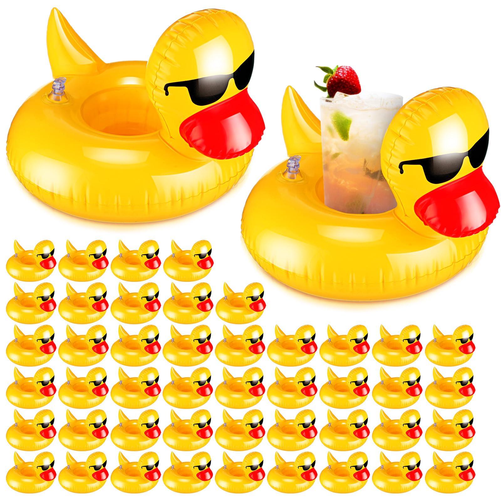 Gemscream Gemscream 24 Pcs Inflatable Duck Drink Floats Lightweight Inflatable Drink Holder Reusable Floating Cup Holder for Pool Cute Inflatable Float Cup Coasters for Boys Girls Pool Summer Hot Tubs Party