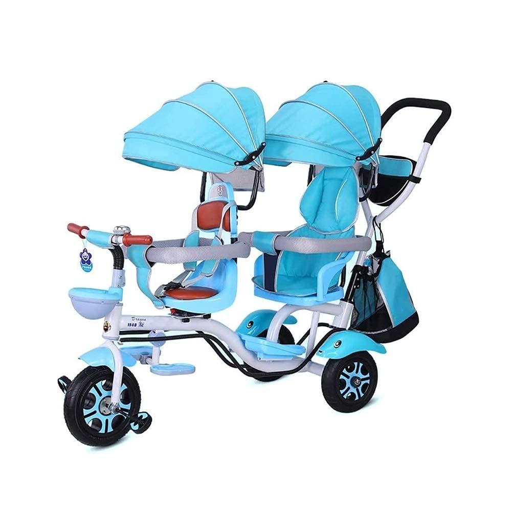 FHISD JHDPH3 Trike Children Tricycle Double Childrens Tricycle 4 In 1 Trike Twin Stroller Comfort TwoSeat 3 Wheel Bicycle For Kid