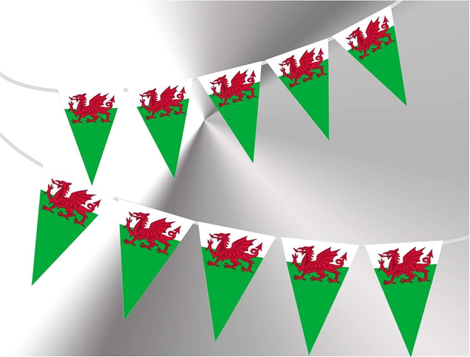 Shatchi 10m Welsh Triangle Bunting Banner Triangle Flags St Georges Day Euro Cricket Rugby Football World Cup Sports Events Street Party Decoration.