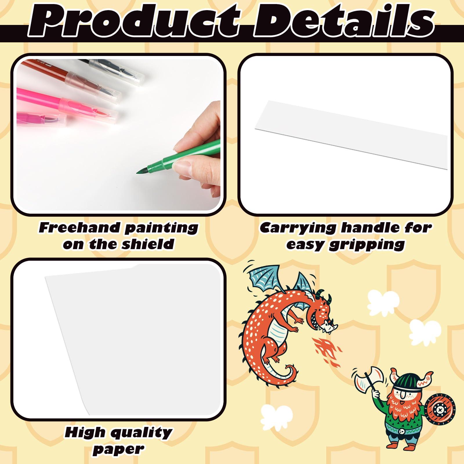 ReliThick ReliThick 72 Pcs Paper Shields for Kids DIY Shields Craft to Decorate Cardboard Shield Shapes Cutouts with Handles for Markers Crayons Paint Party Gift Dramatic Play Castle Activities