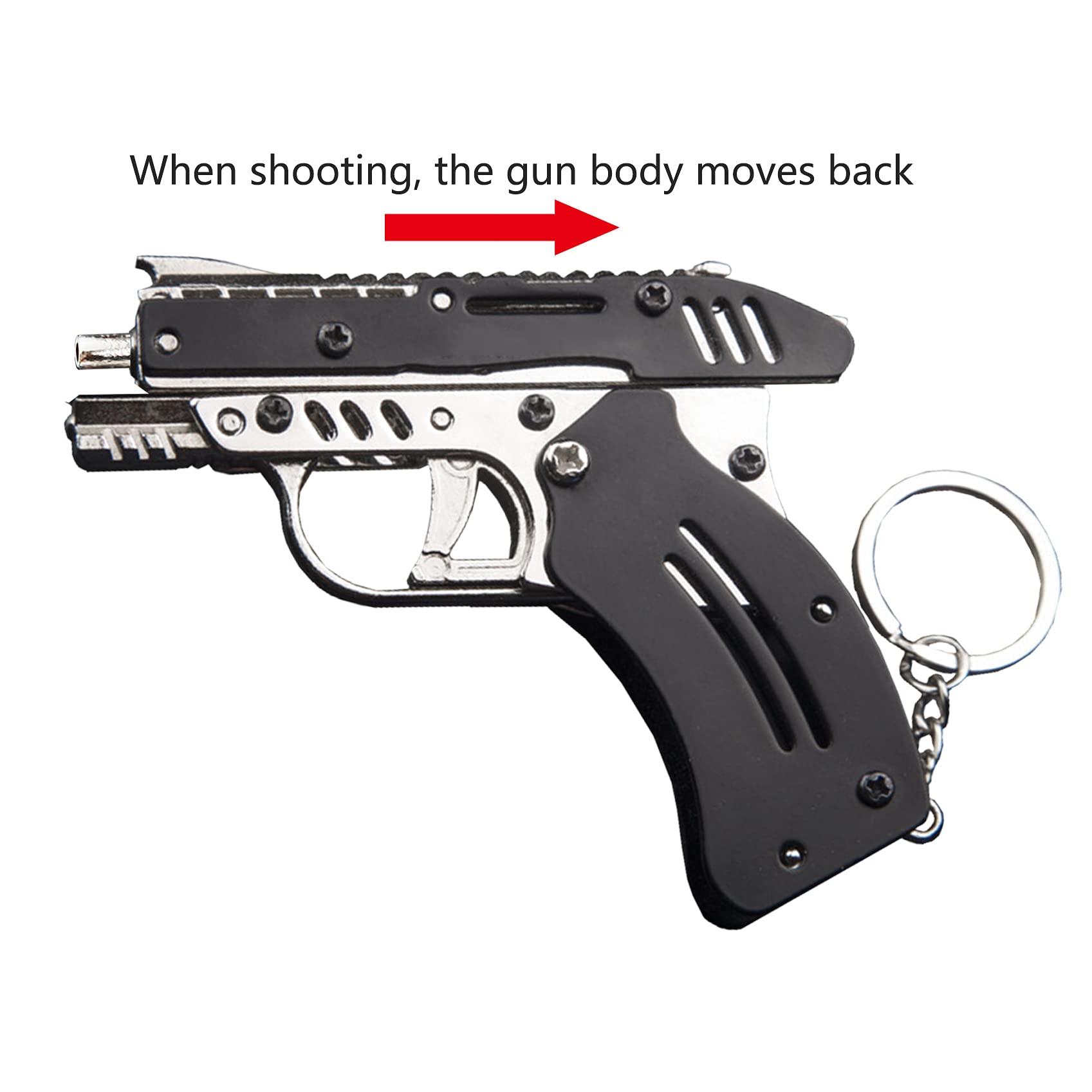TIETHEKNOT Rubber Band Gun New Generation Upgrade Mini Metal Foldable Toy Gun Keychain Foldable Handmade Toy Decor for Adults Kids