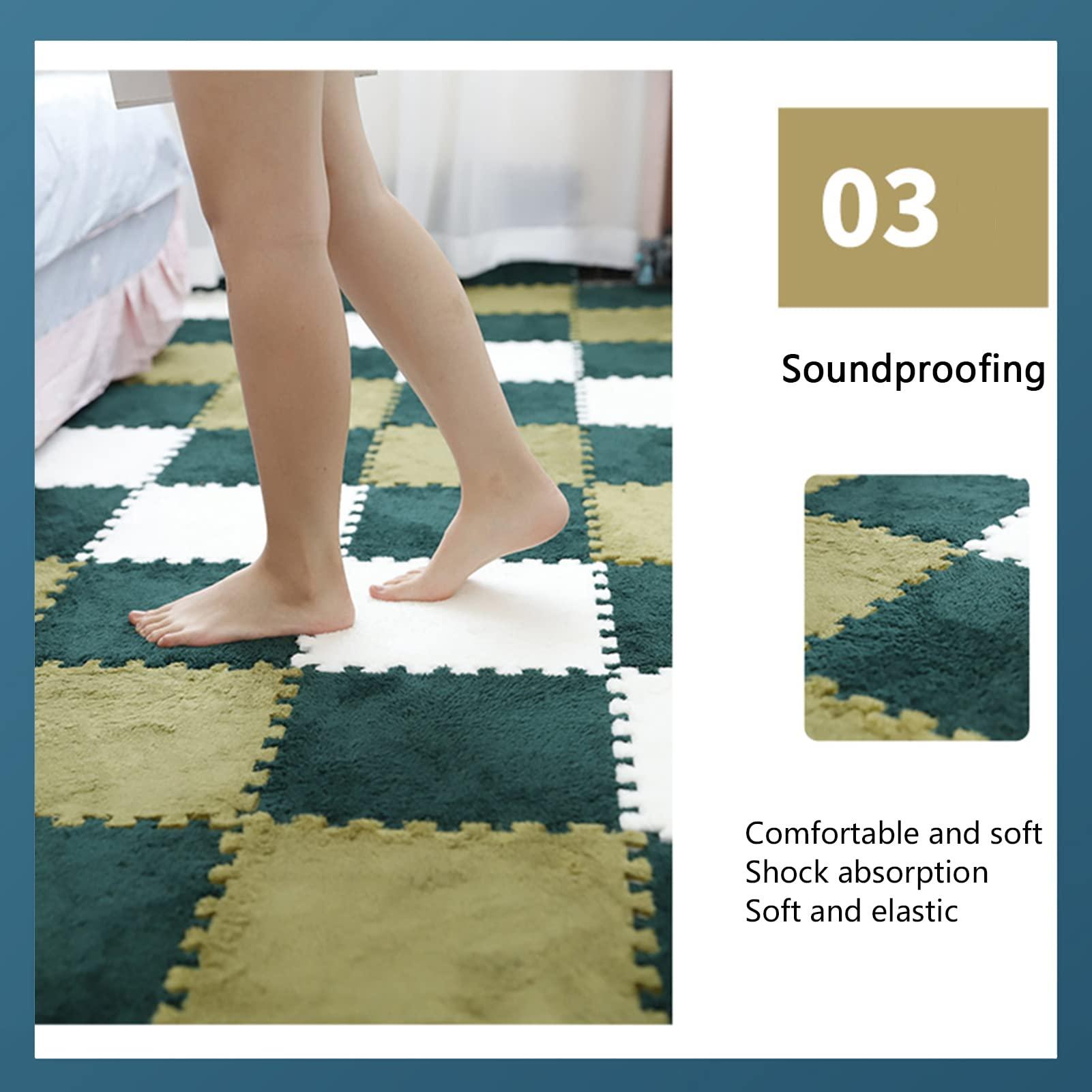 FYYSJW 20 Pcs Interlocking Carpet Tiles,Plush Foam Floor Mat,Square Puzzle Mat,Climbing Mat Area Rugs for Home Playroom,20 Tiles/19.4 Sq.Ft,Coffee+Rose+White