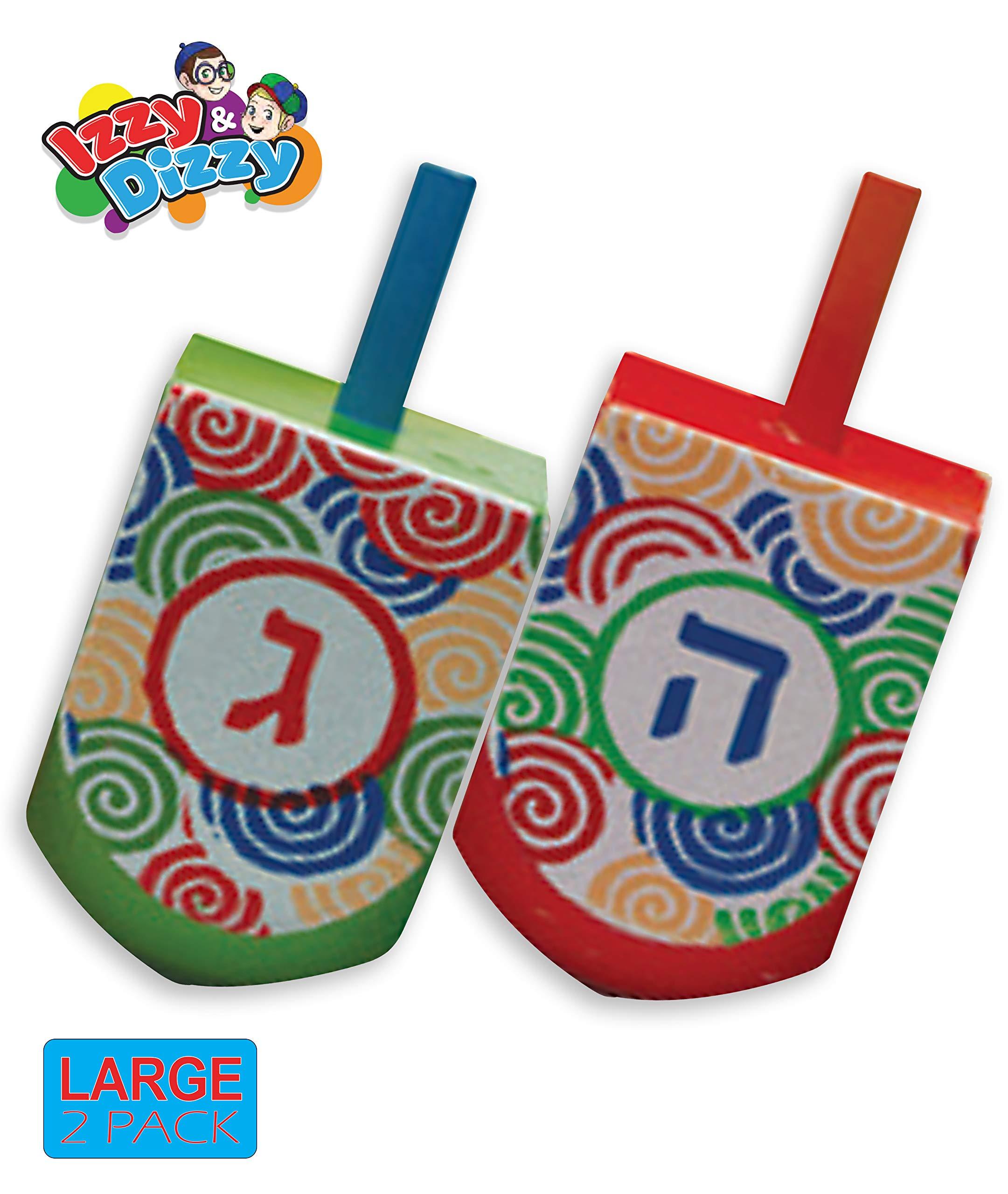 Izzy 'n' Dizzy Hanukkah Dreidels - Extra Large Multi Colored Wooden Dreidel - 2 Pack