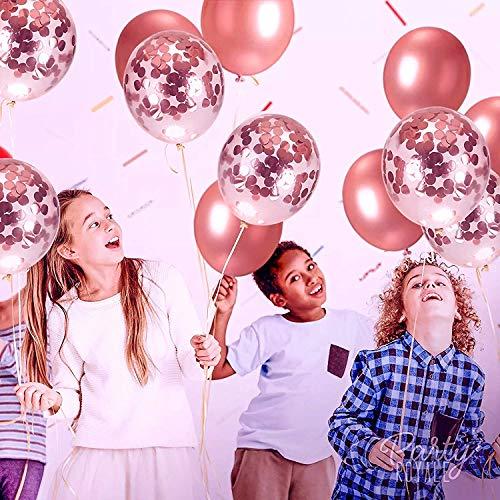 Geenber 49Pcs Rose Gold Party Decorations Set Including 20Pcs Rose Gold Latex Balloons,10Pcs Confetti Balloons,13Pcs Happy Birthday Banner Party Decor Kit, 4pcs Foil Balloons and 2Pcs Metallic Foil Curtains