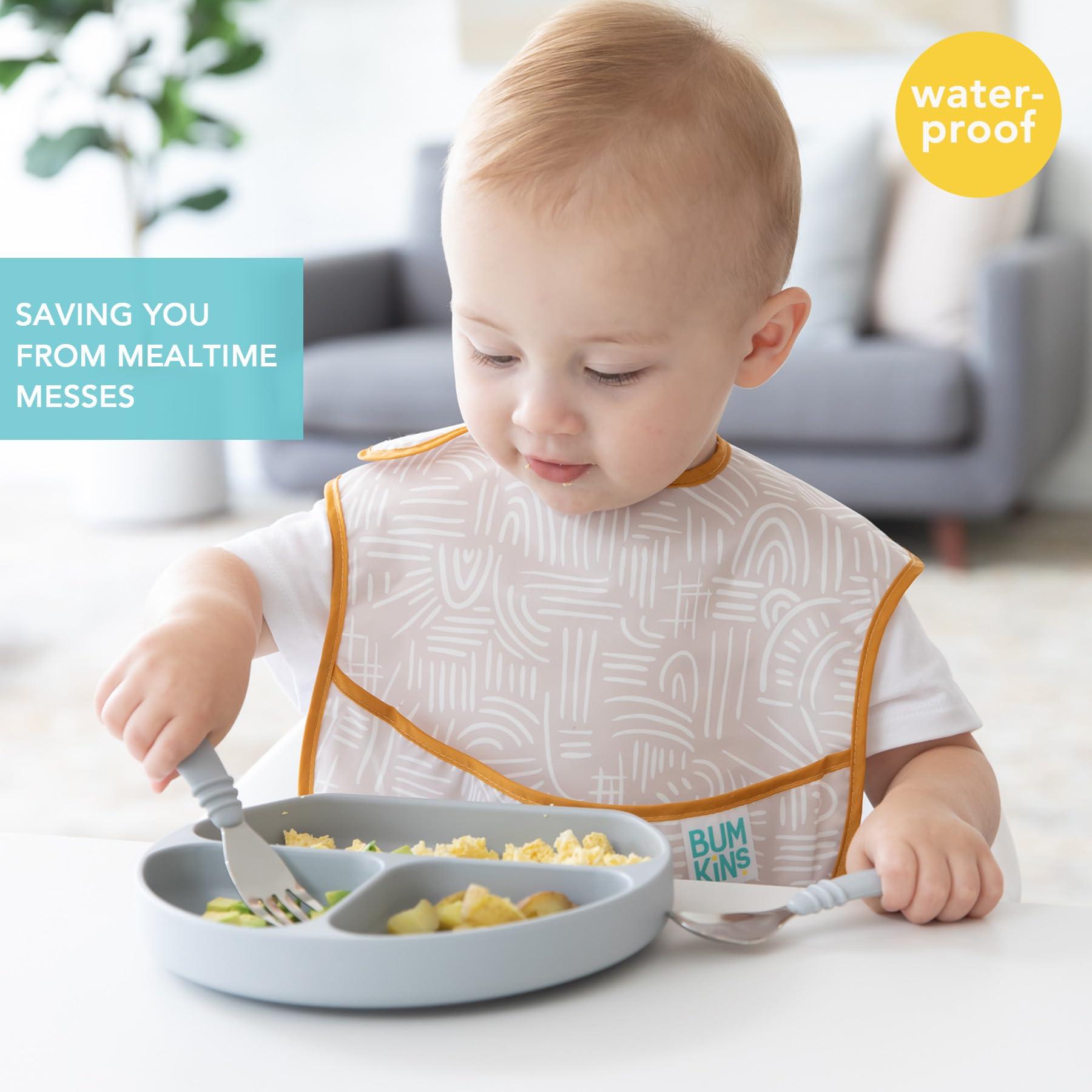 Bumkins Bumkins Bibs for Girl or Boy, SuperBib Baby and Toddler for 6-24 Months, Essential Must Have for Eating, Feeding, Baby Led Weaning Supplies, Mess Saving Catch Food, Waterproof Fabric 3-pk Desert Boho
