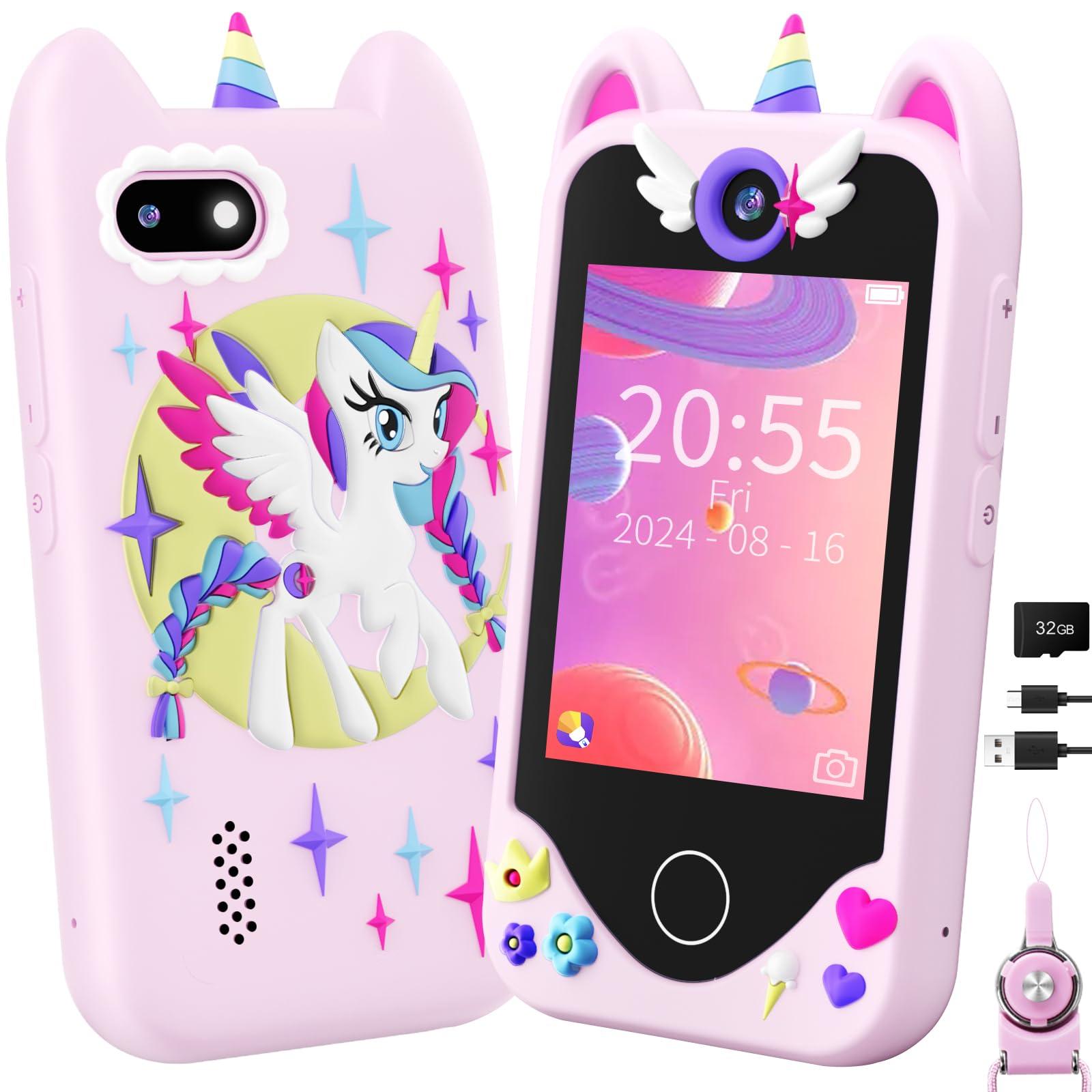 Yosfeng Kids Smart Phone for Girls Gifts - Toddler Christmas Birthday Gift for Age 3 4 5 6 Year Old, Kids Cell Phone Toy with Touchscreen, Dual Cameras, Learning, Music Player, Games with 32 GB Card