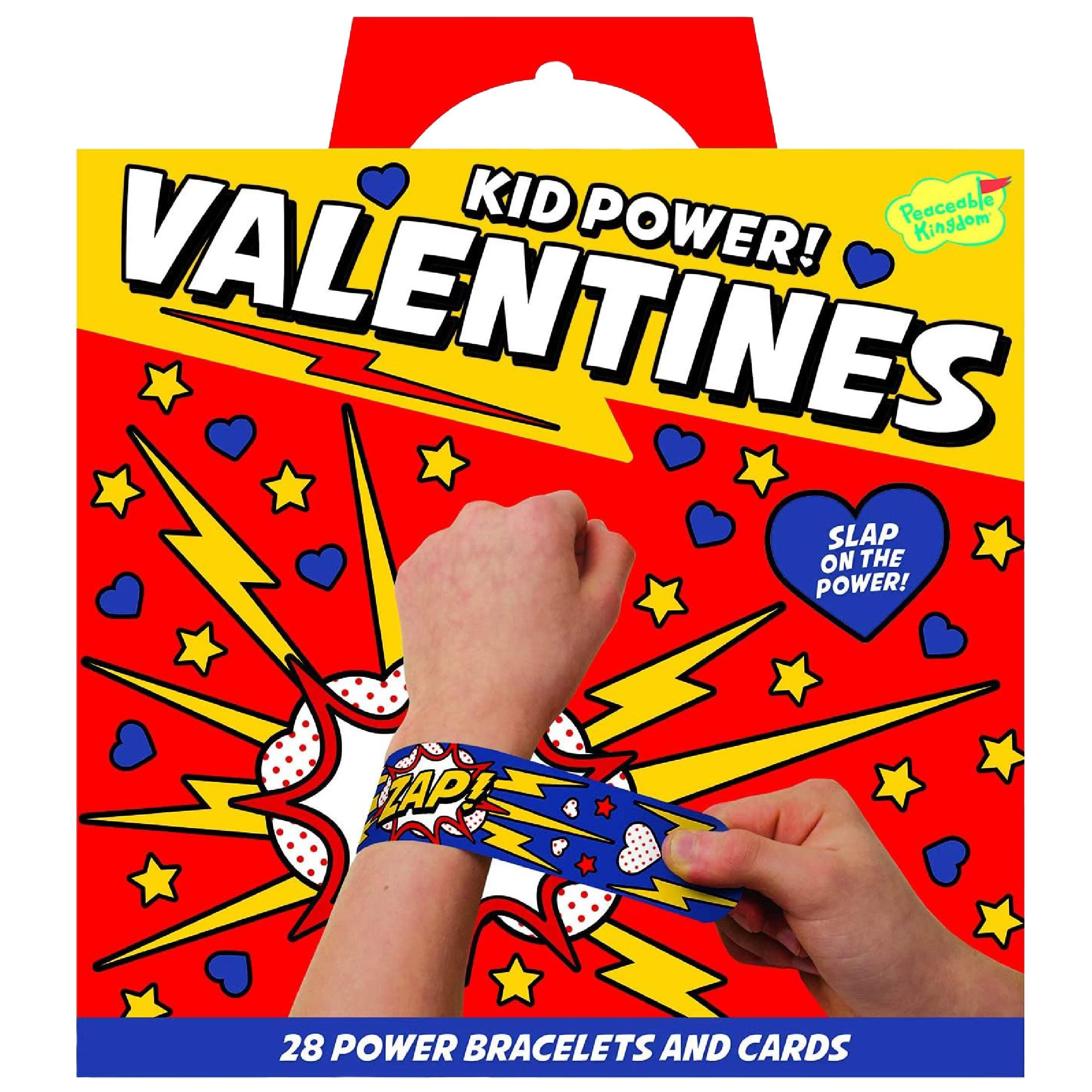Peaceable Kingdom Peaceable Kingdom Kids Valentines Day Cards with Toys, Superhero Slap Bracelets and Silly Jokes with Charms Valentines Cards for Kids Classroom, 56 Cards with Envelopes