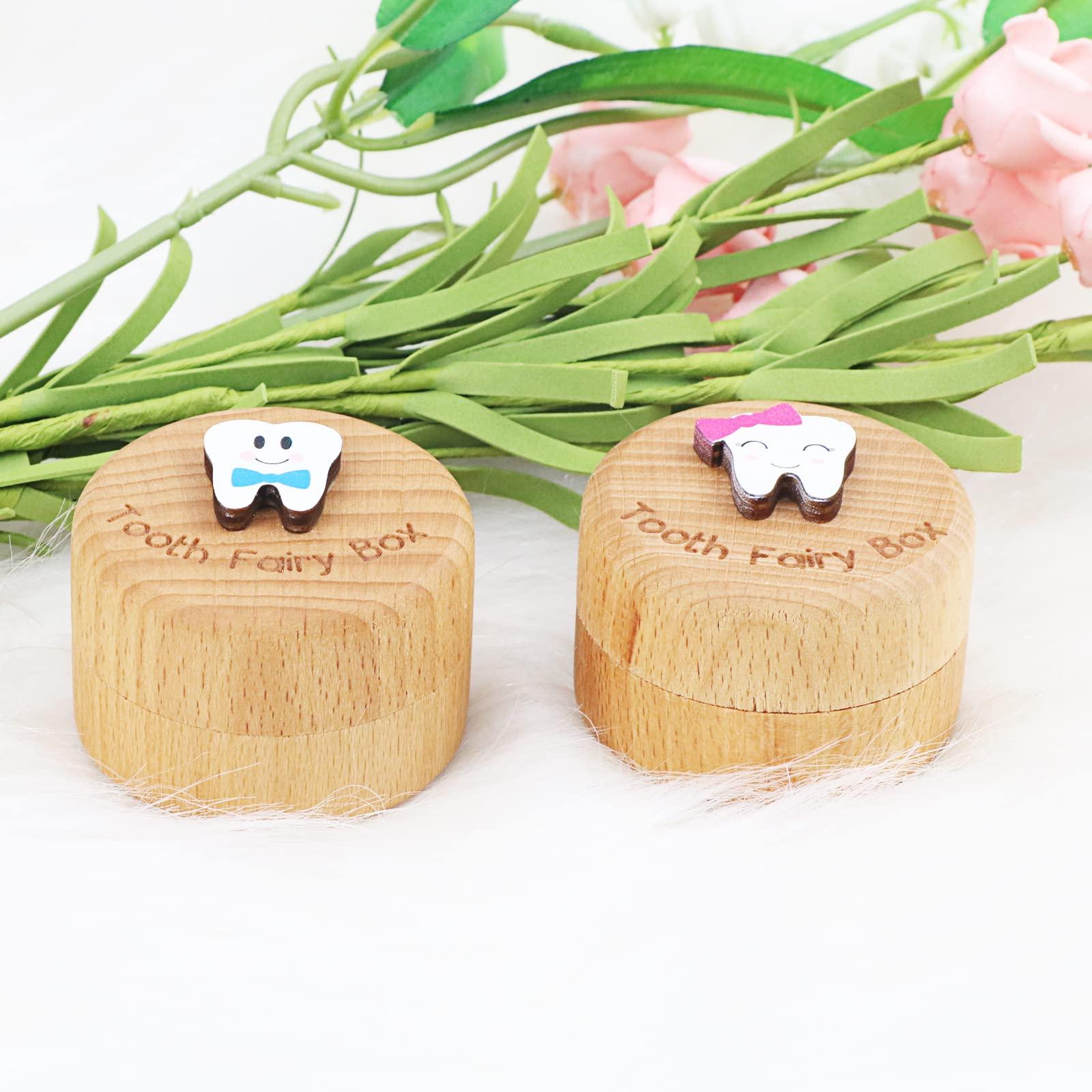 Malihome Malihome Tooth Fairy Box for Girls and Boys Wooden Cute Tooth Box with 3D Tooth, Lost Teeth Storage for Kids, Dropped Tooth Keepsake Box Gift (Blue)