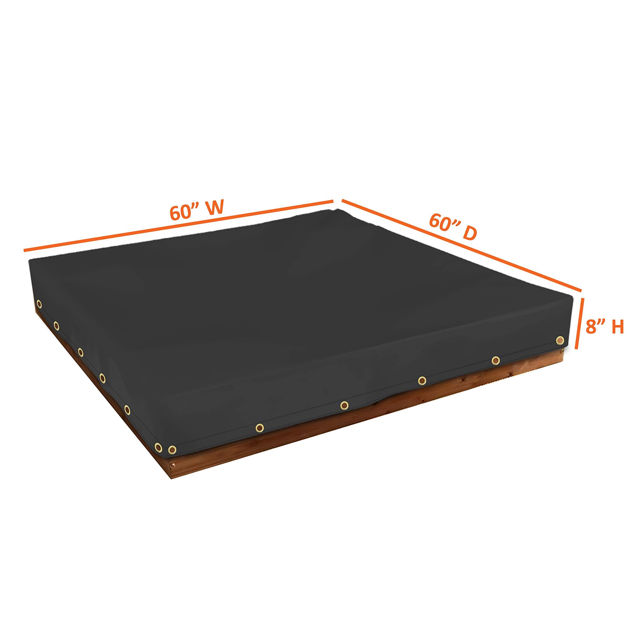 Covers & All Sandbox Cover 18 Oz Waterproof - Sandpit Cover 100% Weather Resistant with Metal Grommets (60" W x 60" D x 8" H, Black)