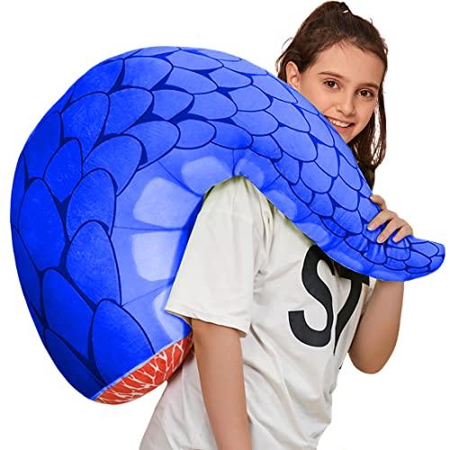 ELAINREN ELAINREN Fluffy Dinosaur Tail Shape Plush Neck Pillow Soft Dragon Tails Stuffed Body Pillow Cartoon Blue Dino Tail Plushie Cushion Decor/23.6\'\'