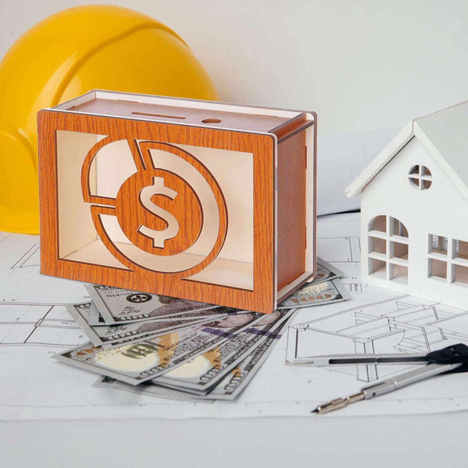 BLSYHDH BLSYHDH Wooden Savings Box, 2024 New Wooden Cash Saver Money Box Piggy Bank Pieces Counter Piggy Bank Money Box with Counter, Cash Vault Wood Money Box with Money Target and Numbers, Gift for Adults