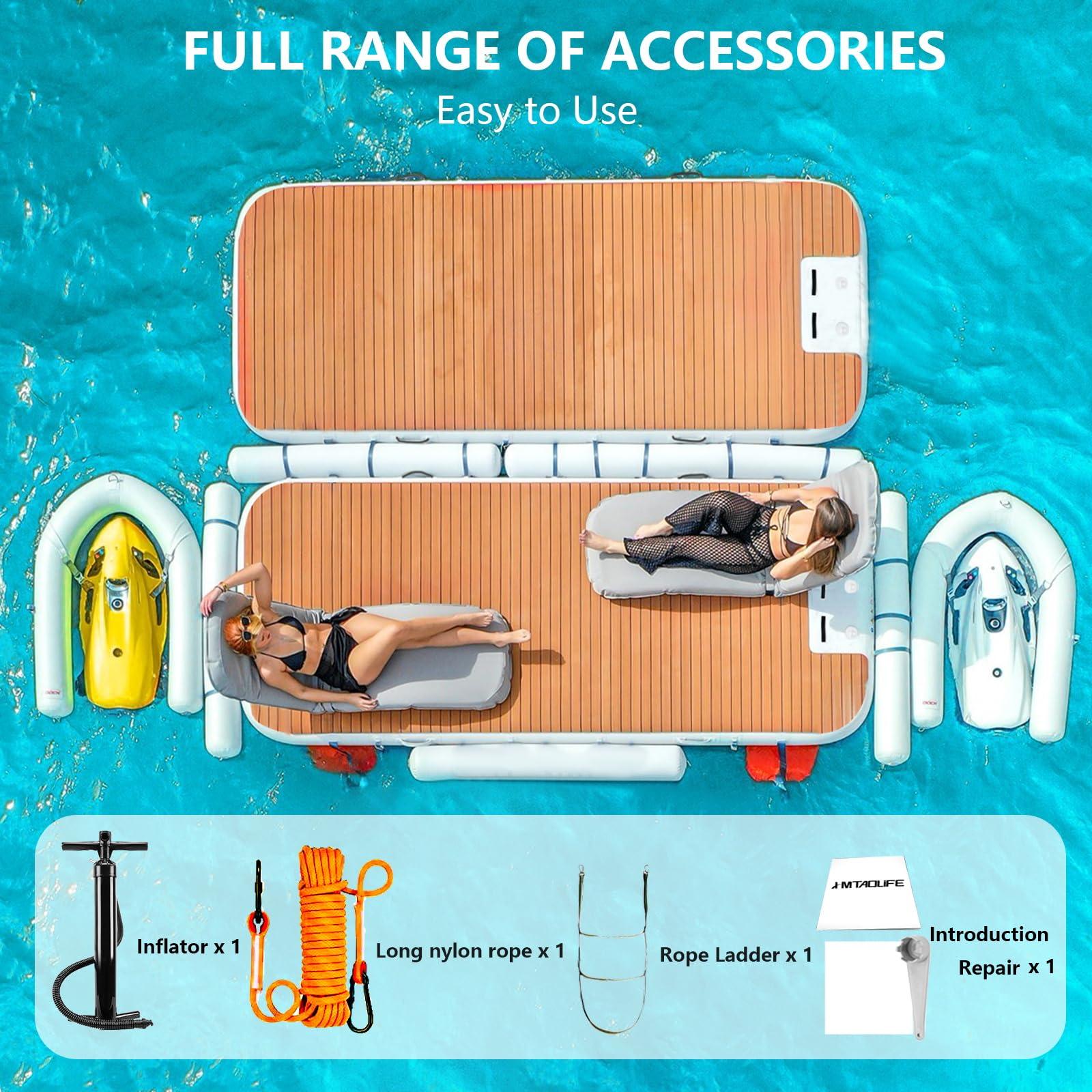 Hmtaolife Hmtaolife Inflatable Floating Dock with Wood Grain EVA, Non-Slip Water Floating Dock Swim Platform with Detachable Ladder Swim Deck Raft Water Platform for Lake Pool Ocean