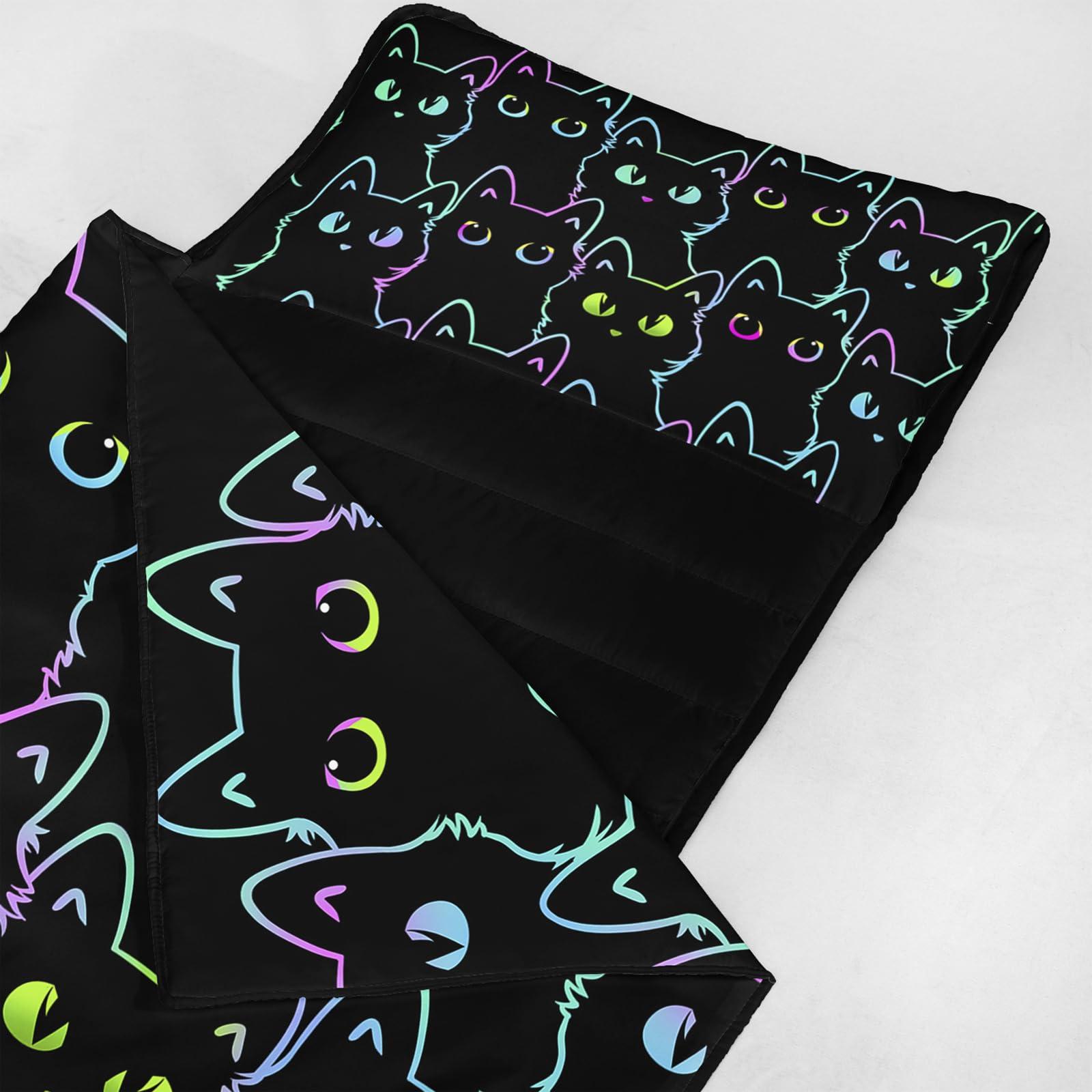 Axolotl Axolotl Neon Cat Nap Mat with Removable Pillow and Lightweight Quilt Cover,Colorful Silhouette Cat Sleeping Mat for Travel,Roll Up Sleeping Bag,Soft Slumber Bag for Boys Girls,Black 60\" L*21\" W